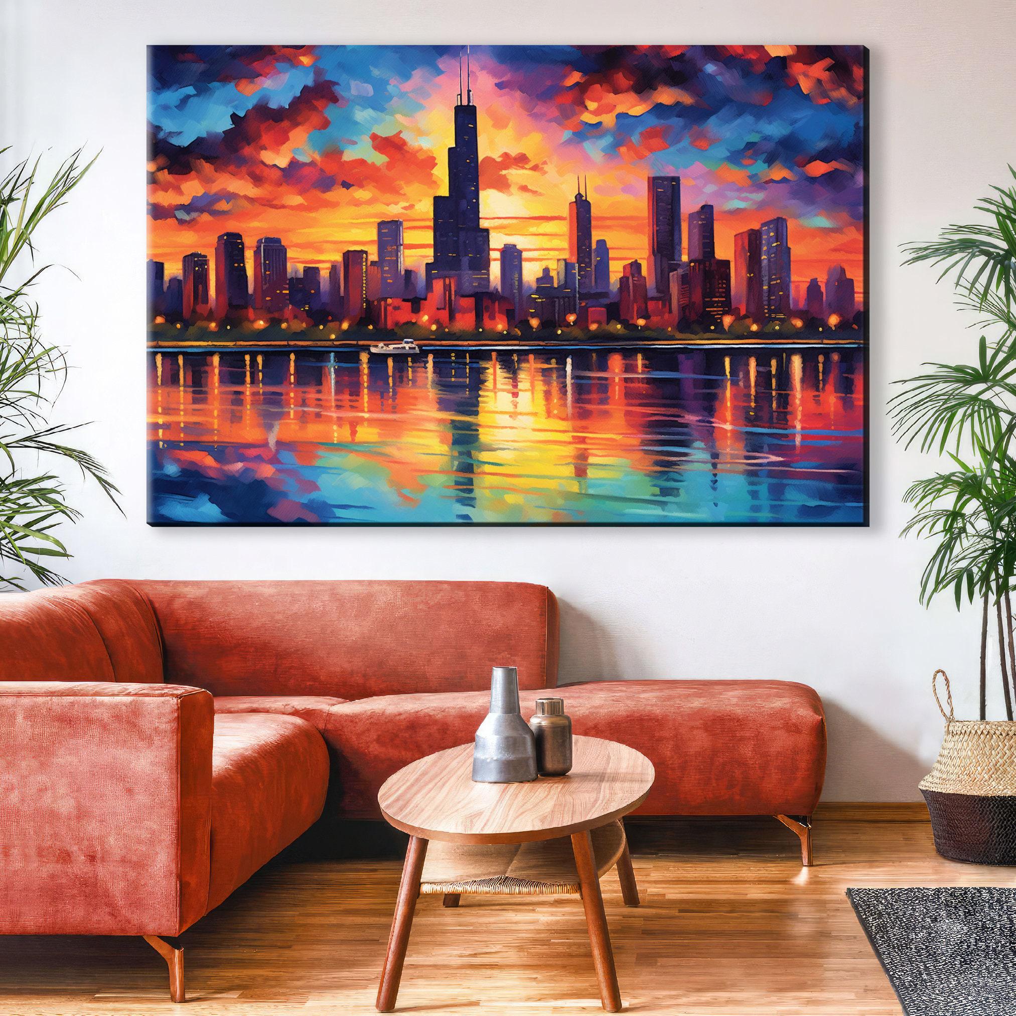 Chicago Skyline Canvas – Vibrant Cityscape Wall Art with Large Night Skyline Art