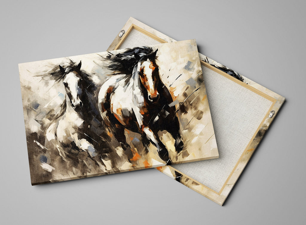 Pinto Horses Canvas - Large Gallery Wrapped Print | Running Horse Artwork with Wood Frame