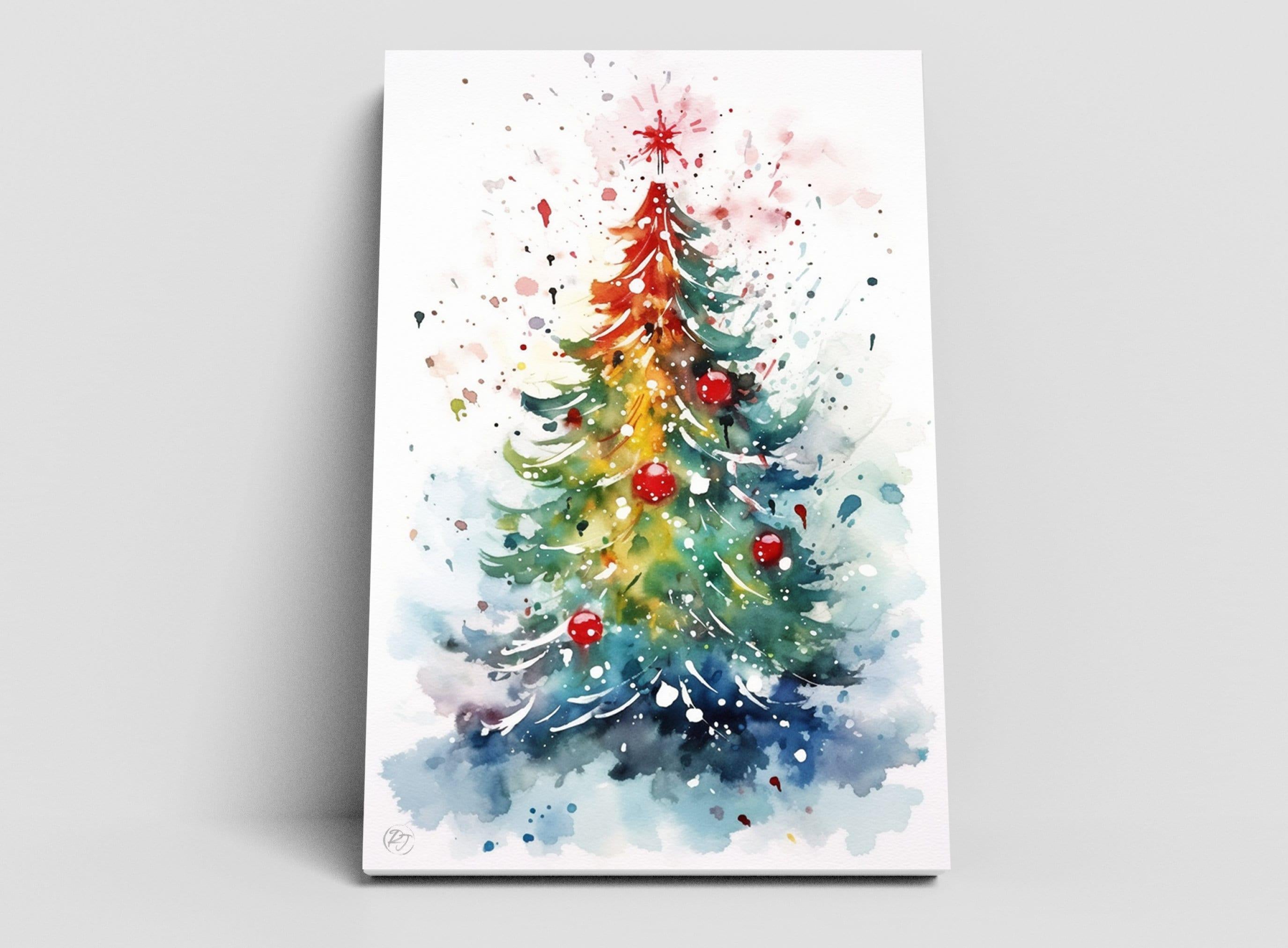 Watercolor Christmas Tree - Festive Holiday Wall Art, Giclee Print on Canvas, Artist Paper, Watercolor Paper, Available in Extra Large Sizes
