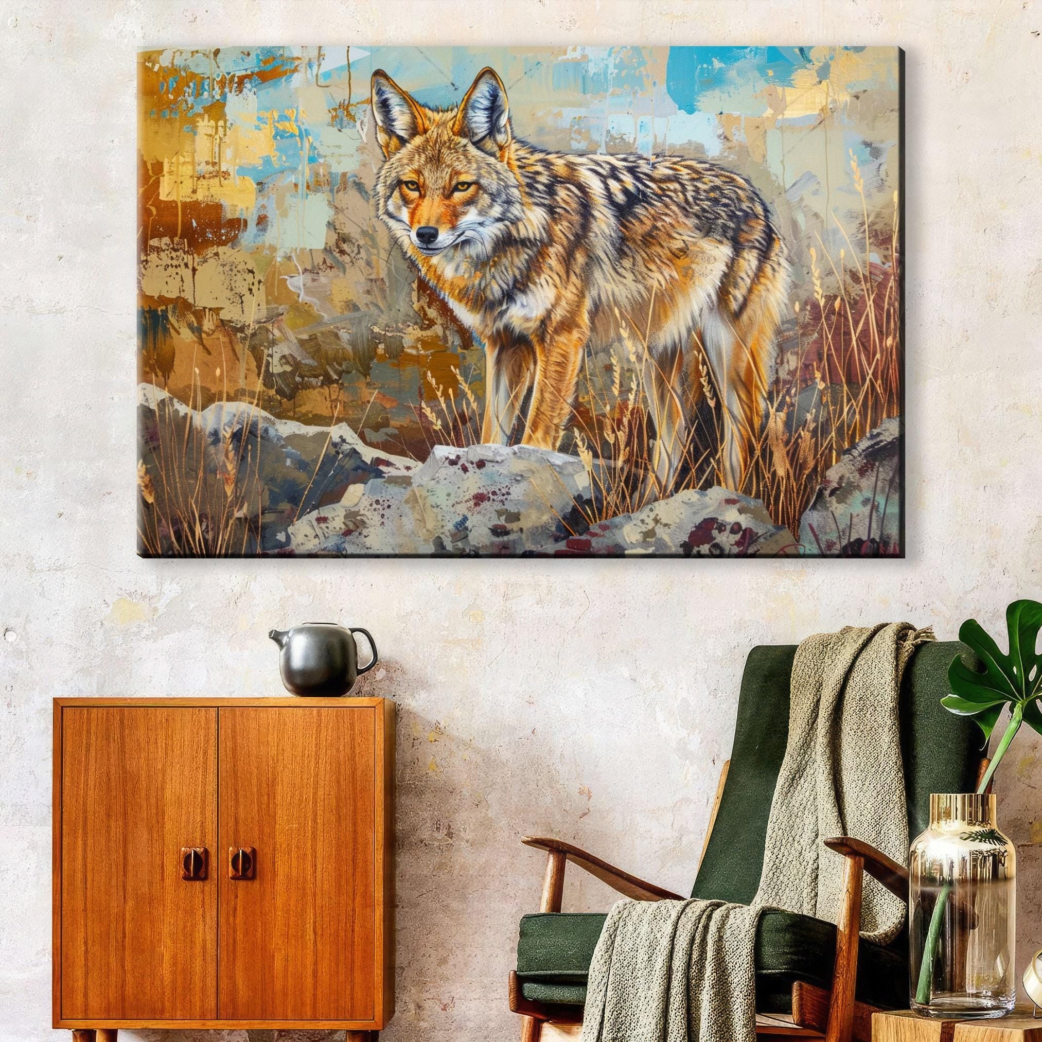 Rustic Coyote Wall Art – Large Southwest Canvas Print | Ready to Hang, Fade Resistant