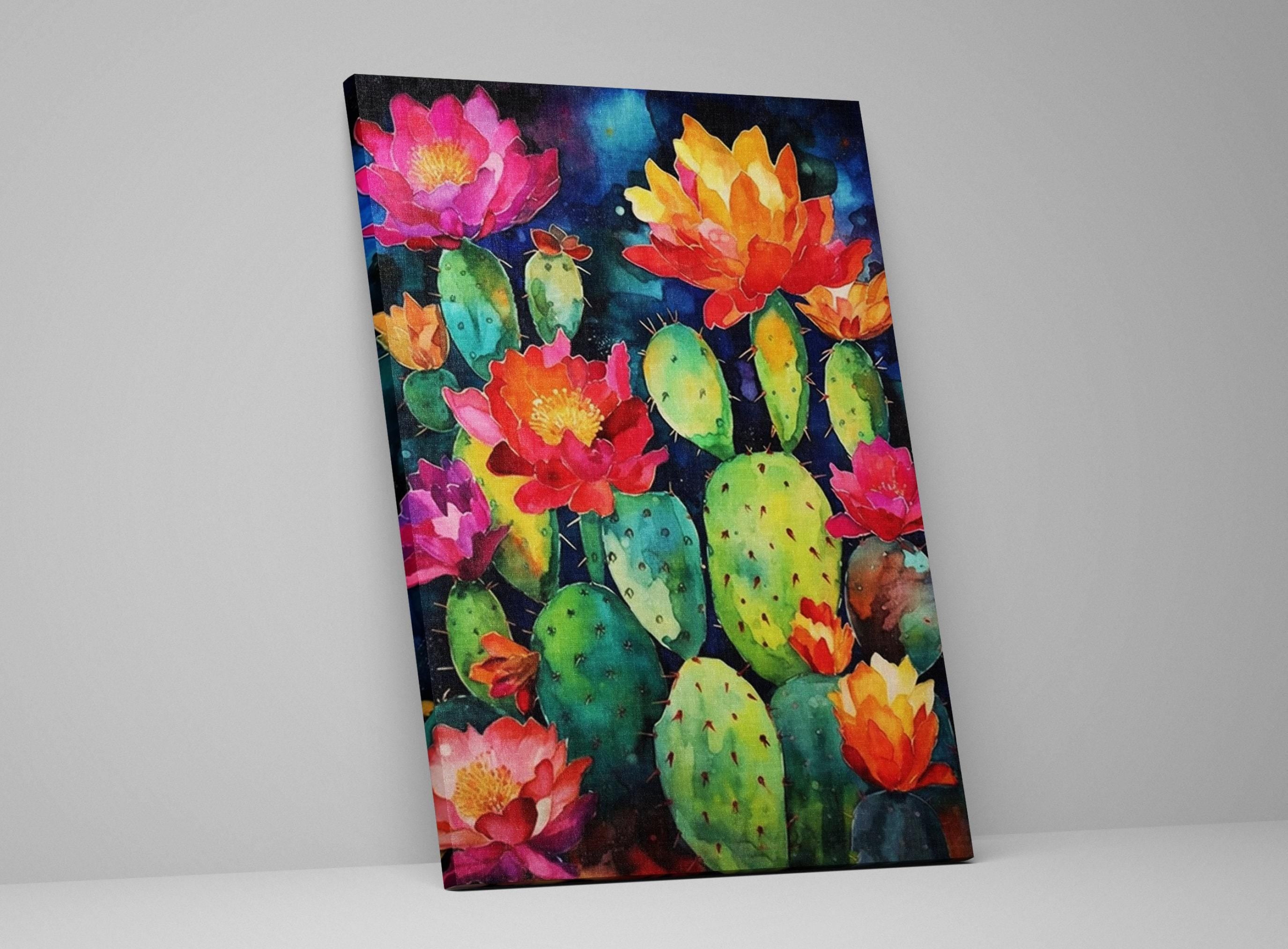 Mexican Pueblo Cactus – Southwest Wall Art | Watercolor Giclée Print on Gallery Wrapped Canvas