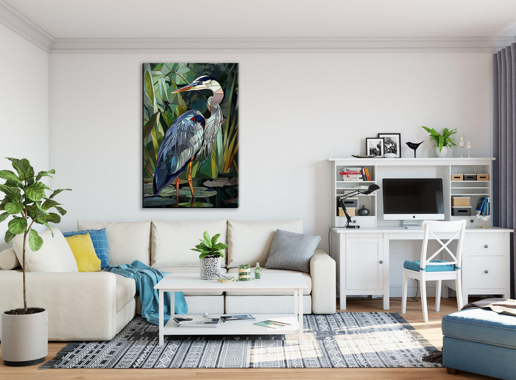 Blue Heron Wall Art – Large Canvas Art | Stained Glass Canvas, Gallery Wrapped Print