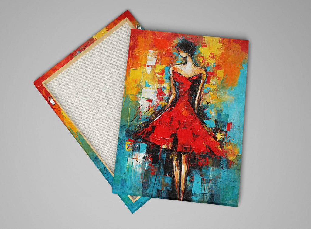 Red Dress Canvas Art – Abstract Woman Painting | High Quality Giclee Print