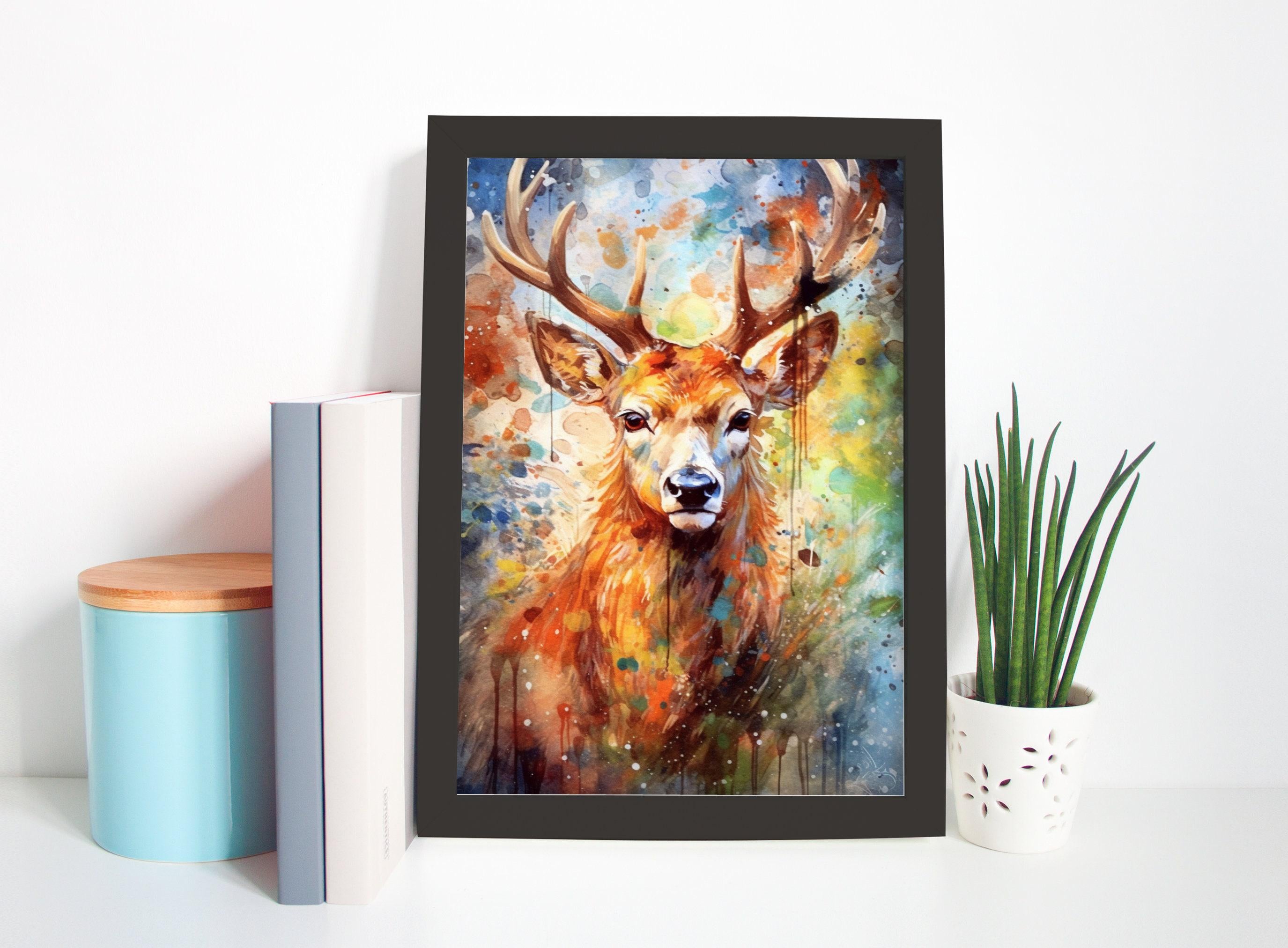 Whimsical Reindeer - Festive Christmas Watercolor, Giclee Print on Canvas, Artist Paper, Watercolor Paper, Available in Extra Large Sizes