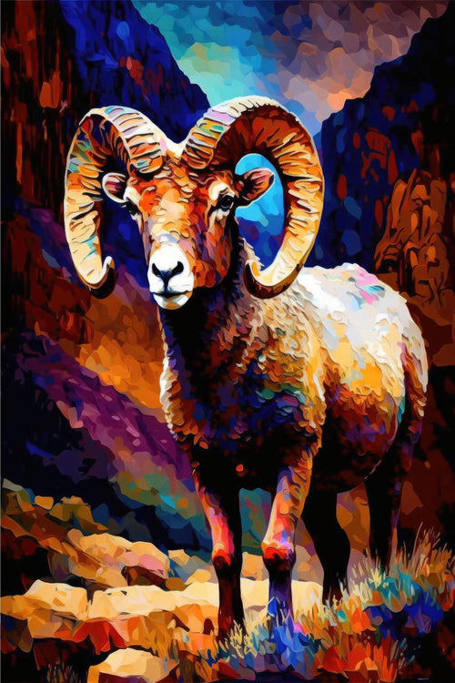 Bighorn Sheep Canvas Print - Vibrant Southwest Wall Art | Colorful Desert Wildlife Art
