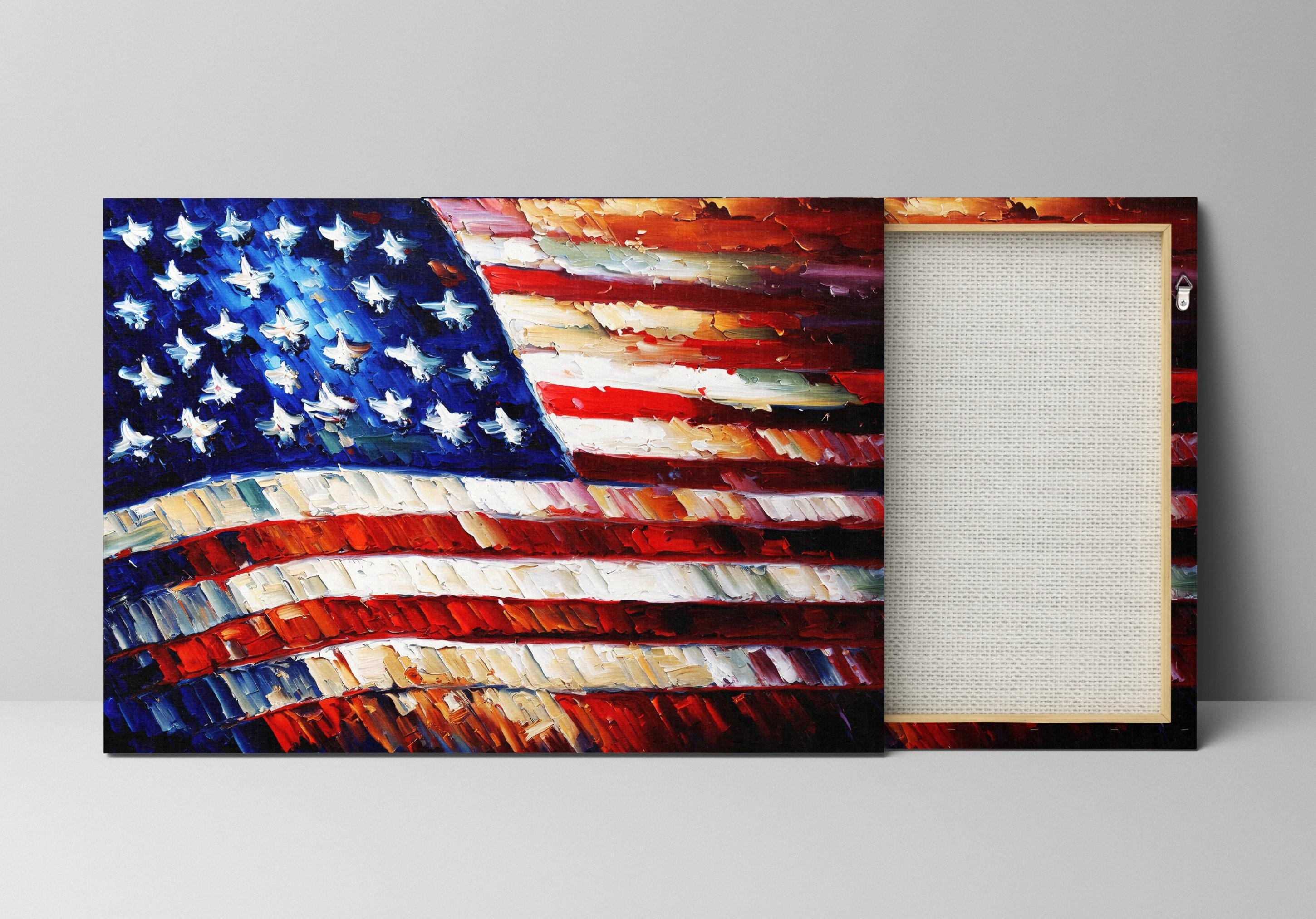 American Flag Canvas | Patriotic Wall Art - Red White Blue Artwork, Fade Resistant Print