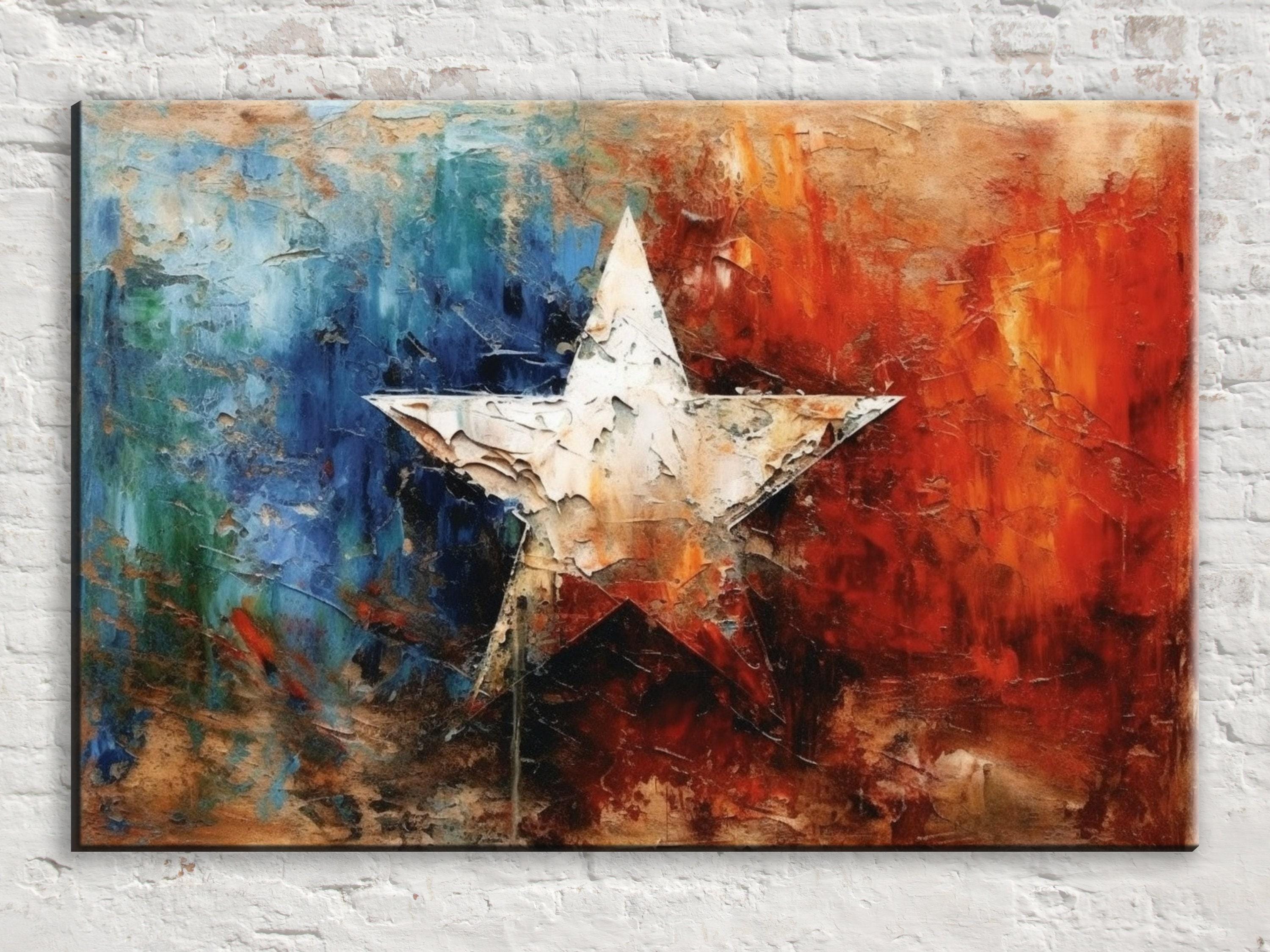 Texas Lone Star Wall Art – Large Canvas Art on Real Wood Frame with Acid Free Ink Print