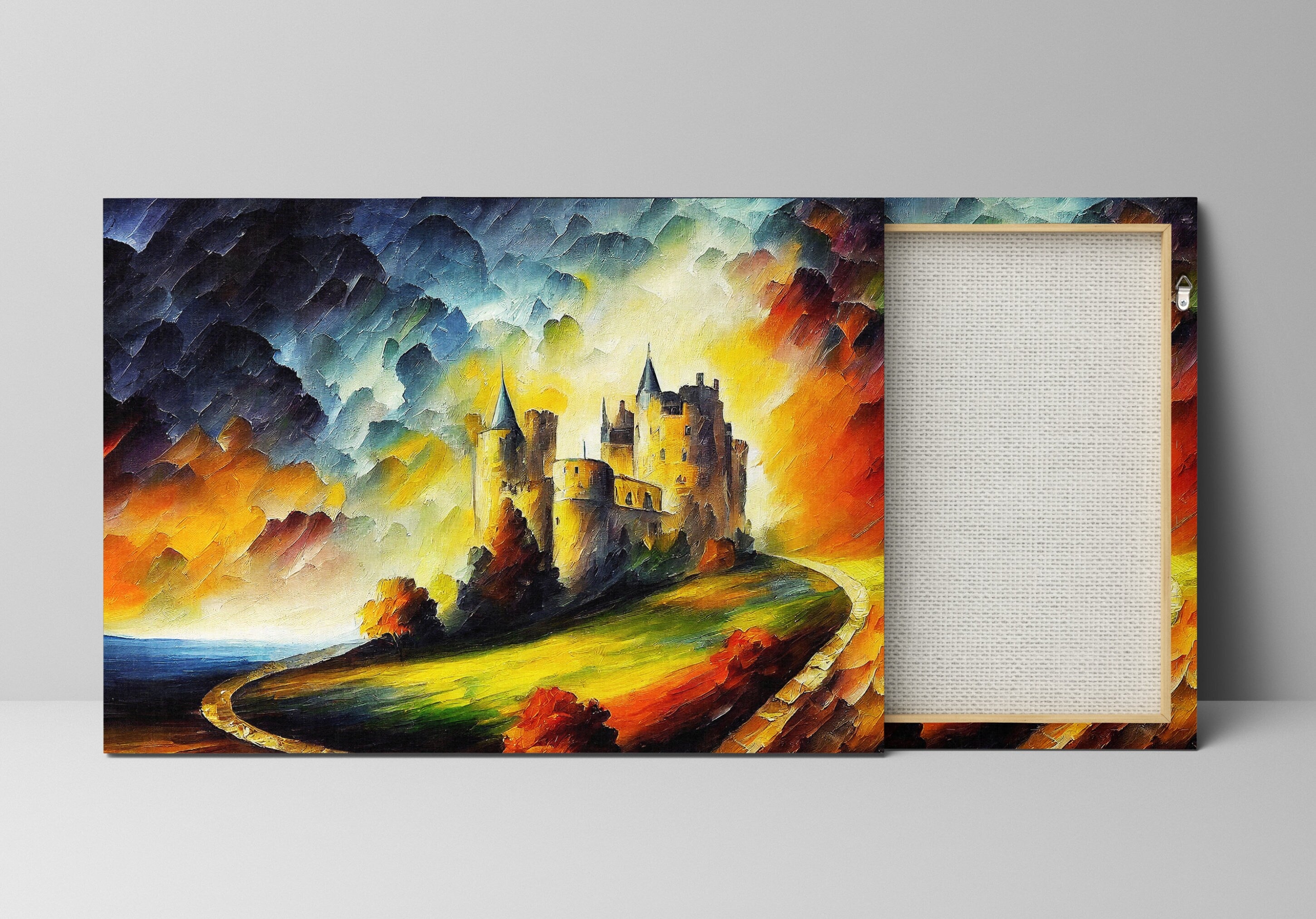 Castle Canvas Wall Art – Fantasy Oil Painting with Vibrant Colorful Decor