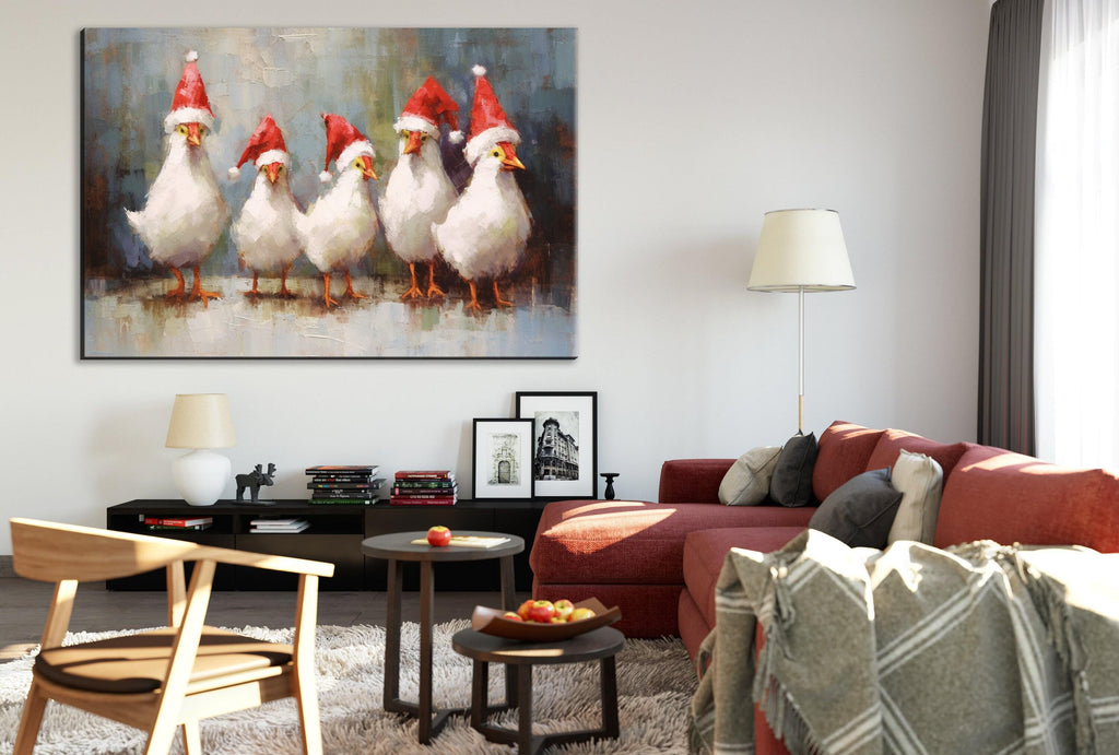 Holiday Chicken Canvas – Festive Farm Decor | Extra Large Gallery Wrapped Print