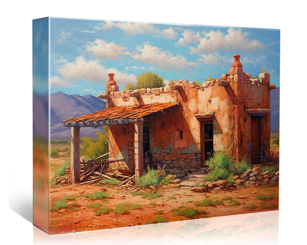 Spanish Adobe Wall Art – Rustic Western Canvas with Vibrant Giclée Print, Ready to Hang