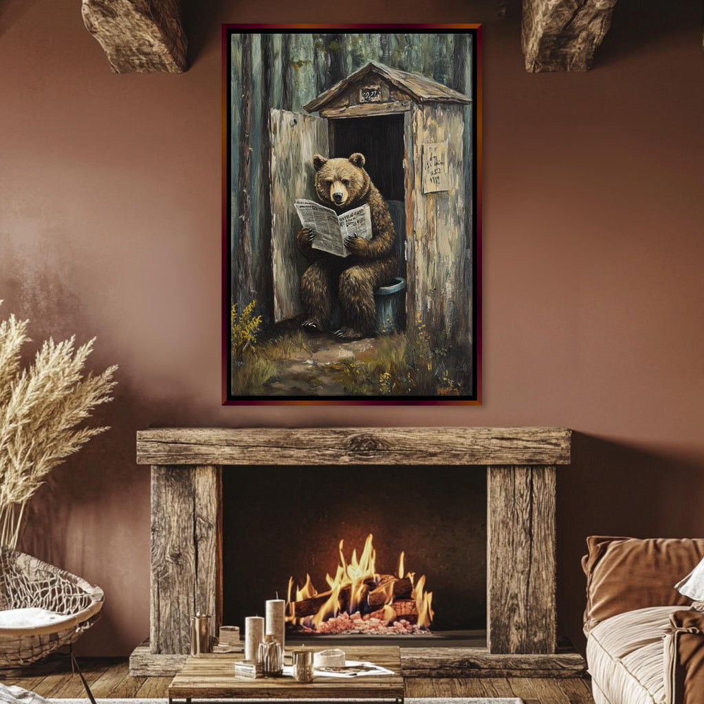 a painting of a bear reading a newspaper