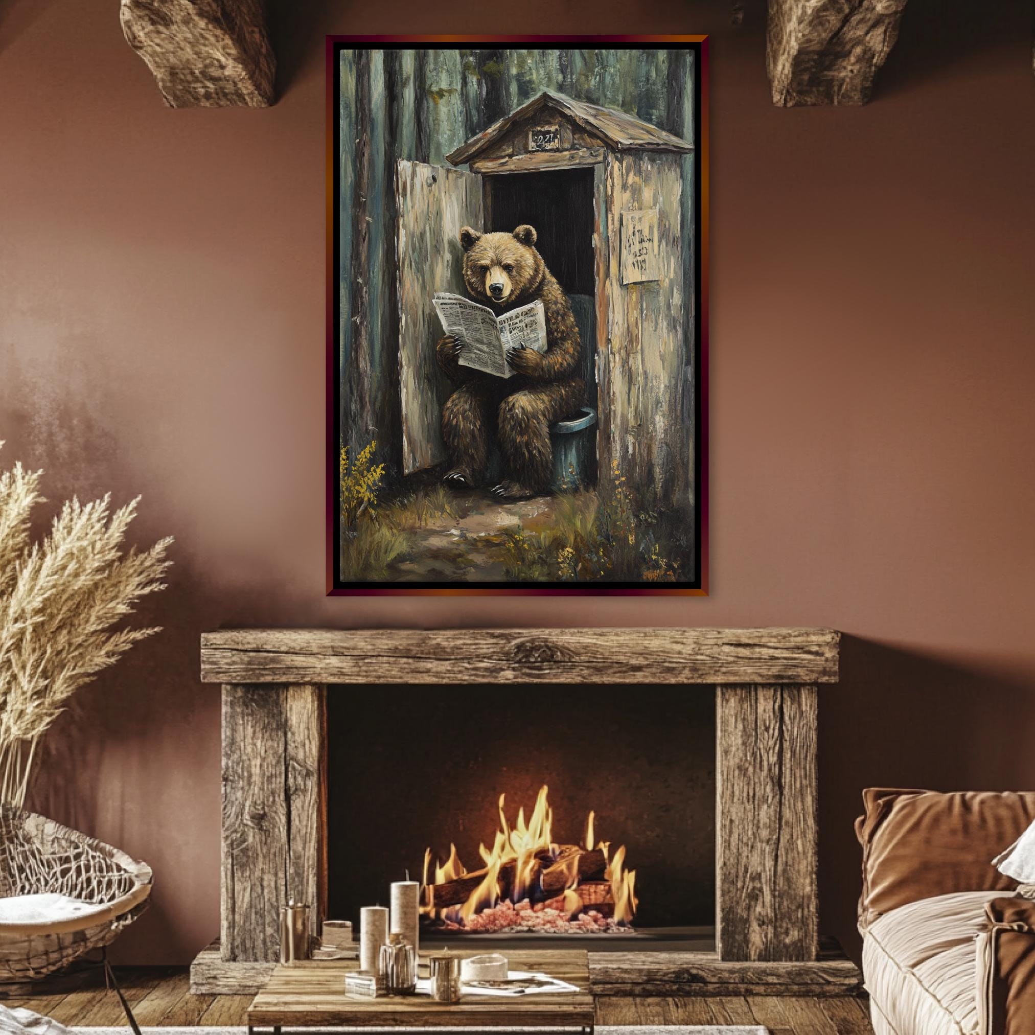 a painting of a bear reading a newspaper
