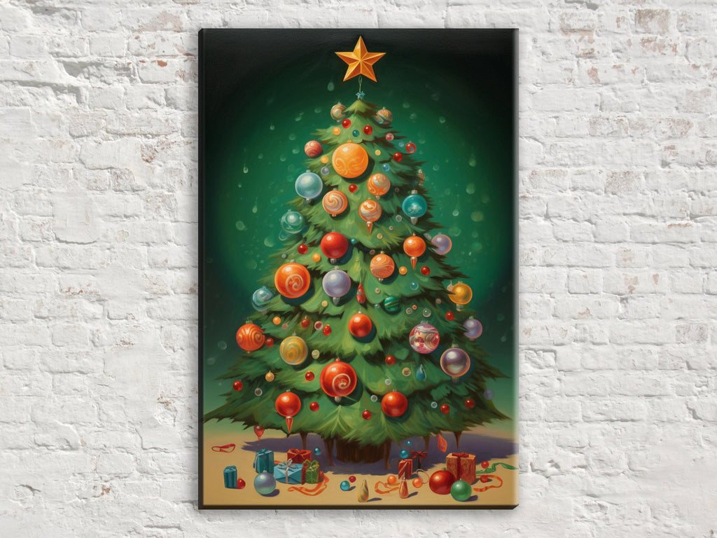 Holiday Tree Canvas | Bright Christmas Art on Extra Large Gallery Wrapped Canvas, Ready to Hang