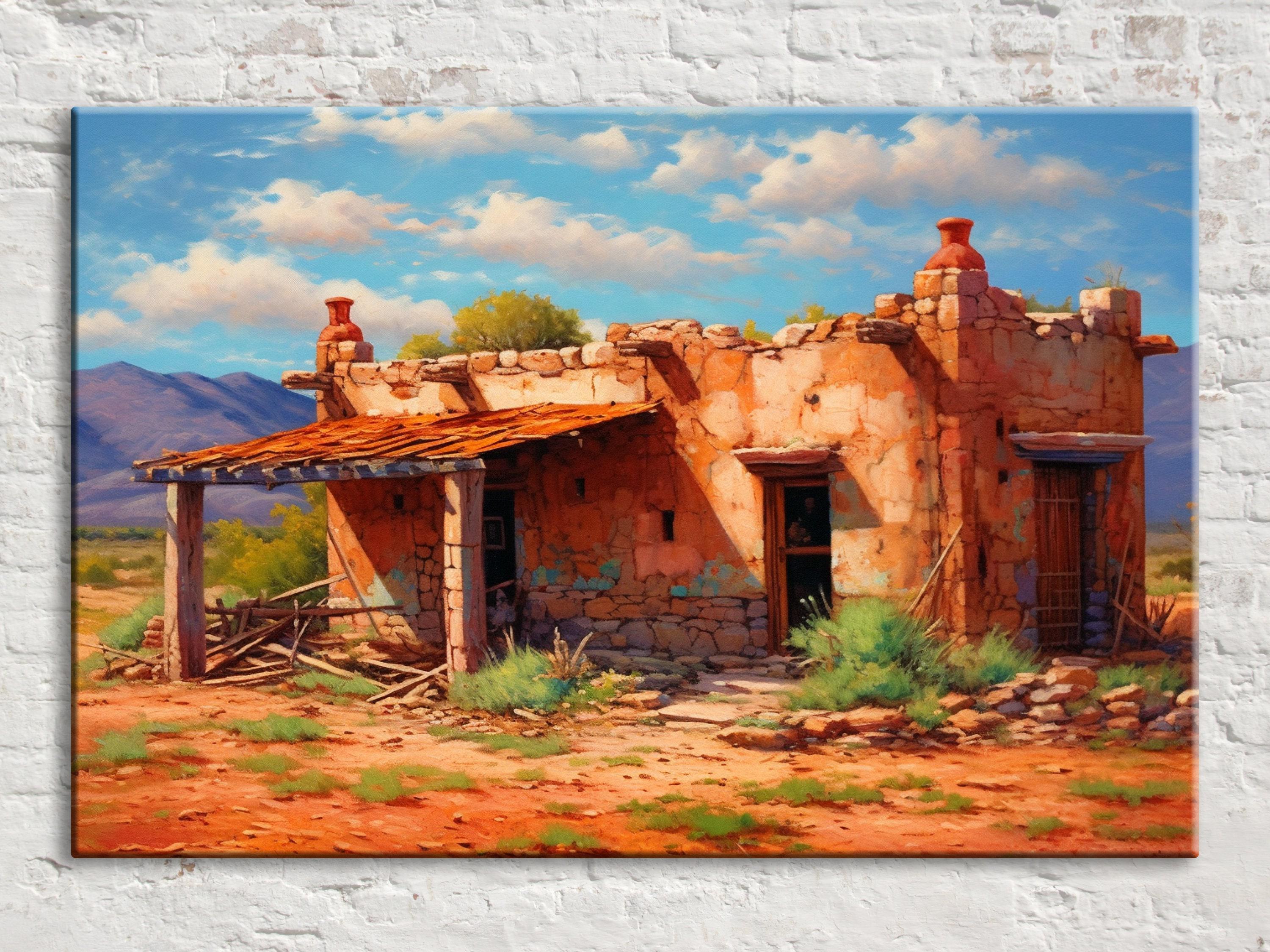 Spanish Adobe Wall Art – Rustic Western Canvas with Vibrant Giclée Print, Ready to Hang