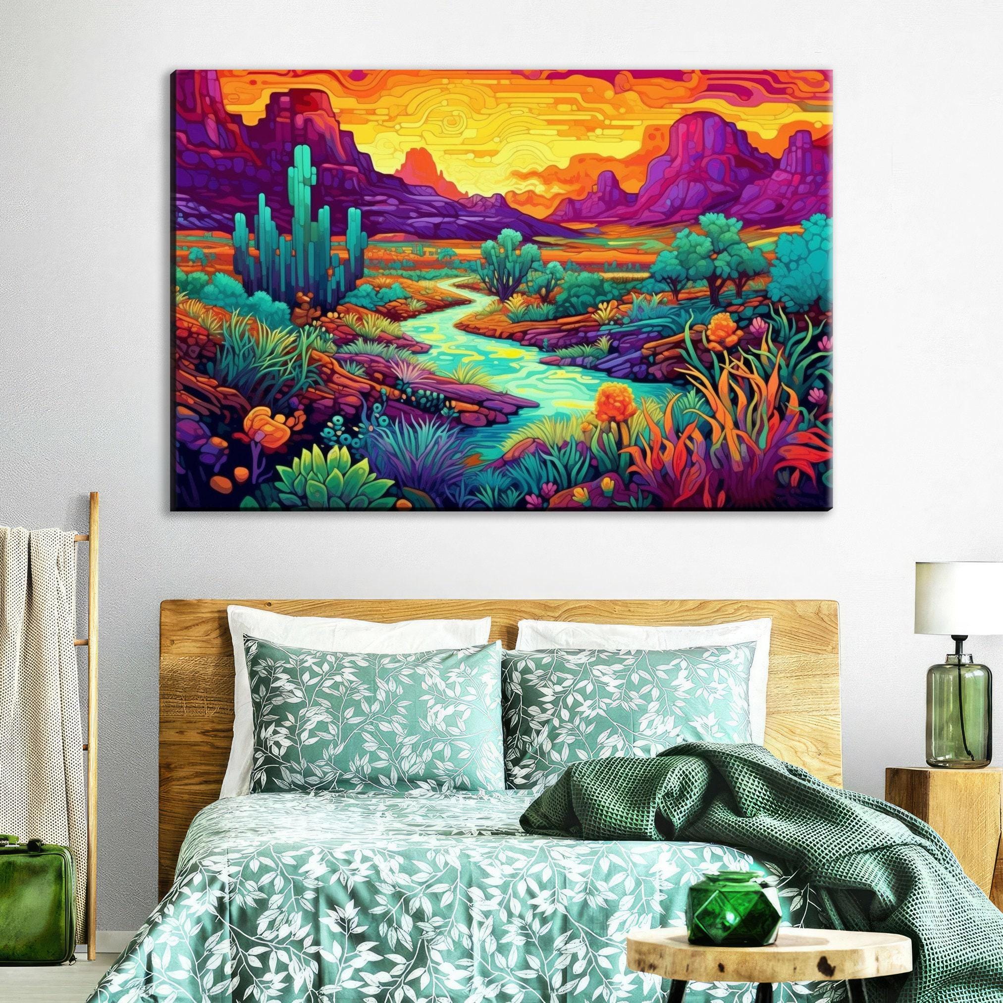 Neon Desert Canvas - Vibrant Southwest Wall Art | Phad Style Painting on Large Canvas