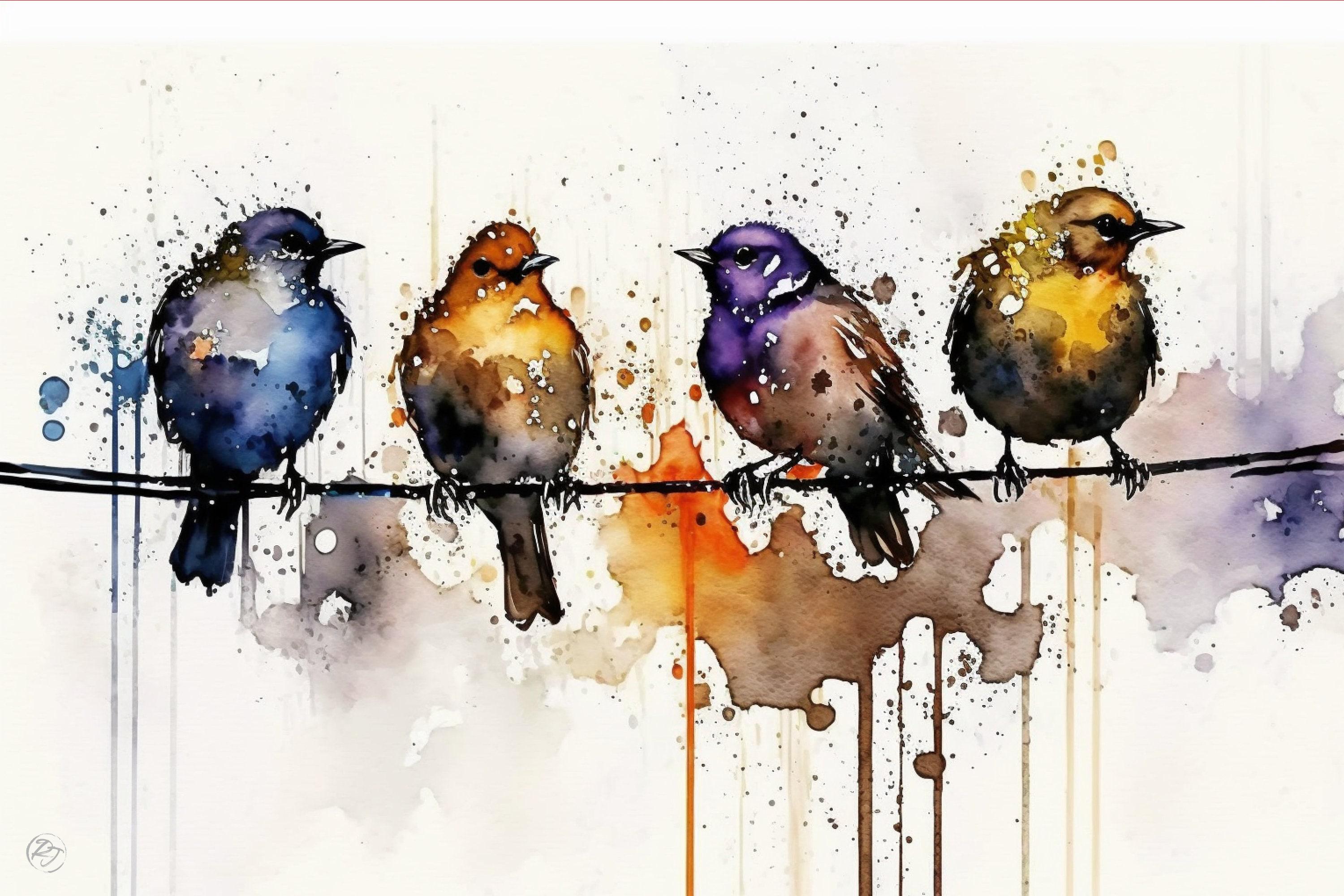 Birdwatcher's Delight: Bird Flock Watercolor, Giclee Print on Canvas, Artist Paper, Watercolor Paper, Available in Extra Large Sizes