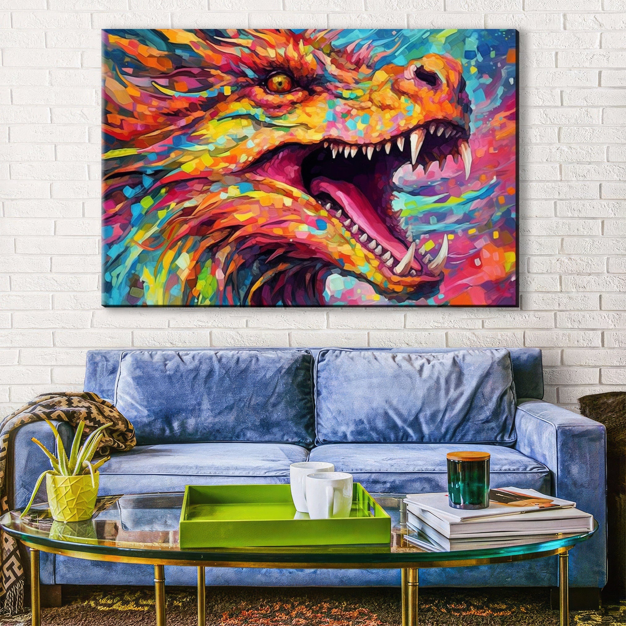 Dragon Canvas Art - Large Fantasy Wall Art Print | Mythical Creature Decor