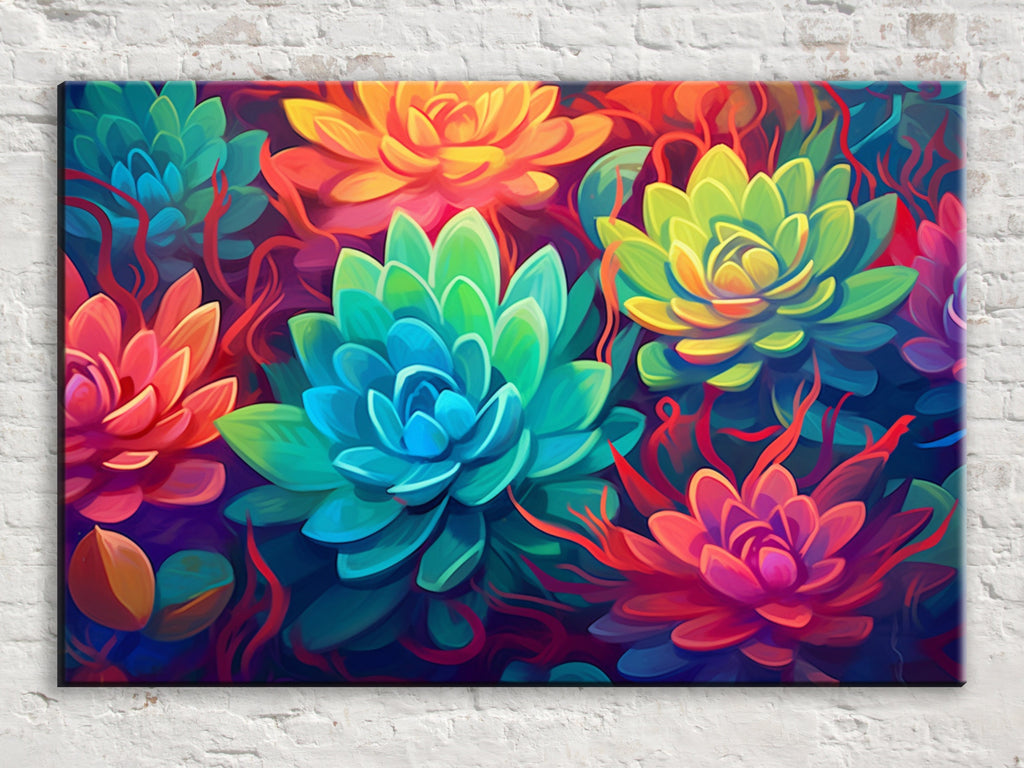 Succulent Garden Canvas – Vibrant Botanical Wall Art with Wooden Frame, Large Prints