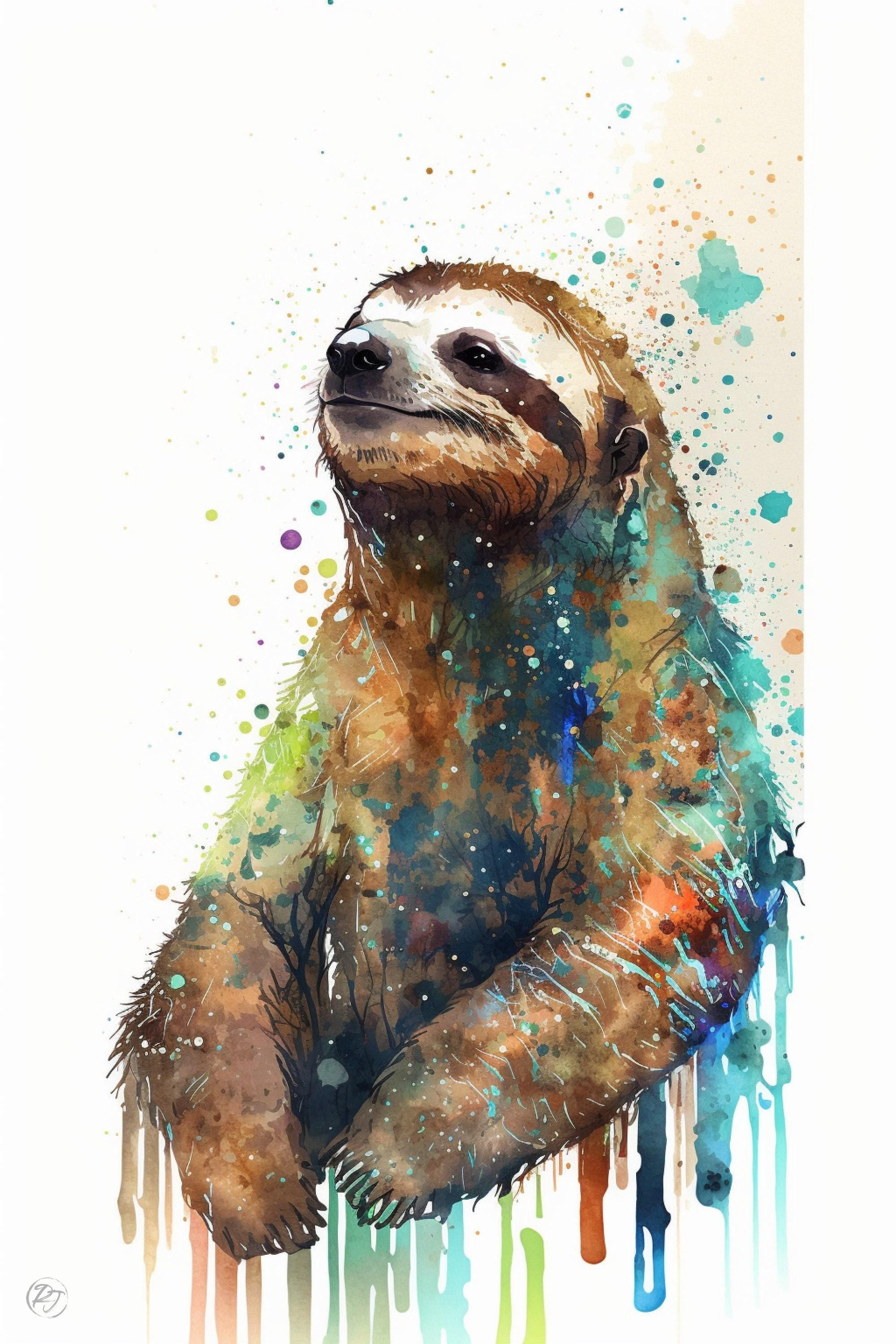 Rainforest Relaxation: Watercolor Sloth Wall Art, Giclee Print on Canvas, Artist Paper, Watercolor Paper, Available in Extra Large Sizes
