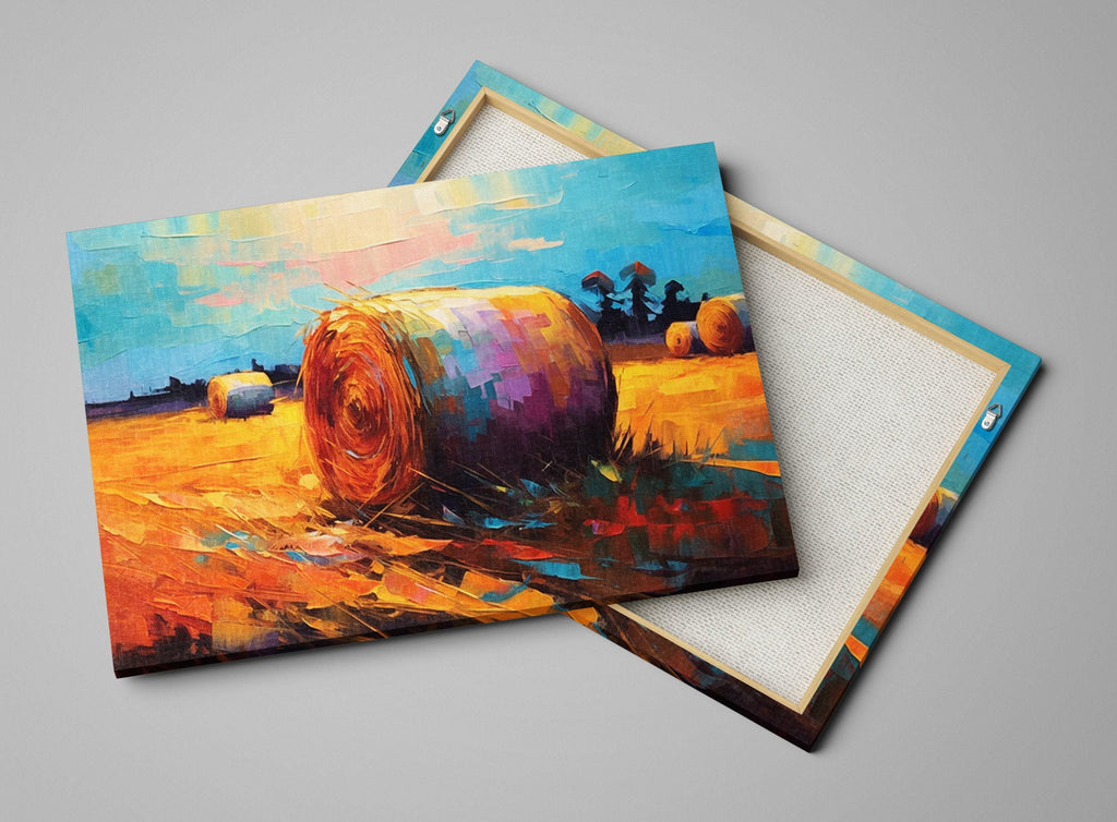 Hayfield Farm Landscape Art - Autumn Harvest Canvas | Large Rustic Wall Decor