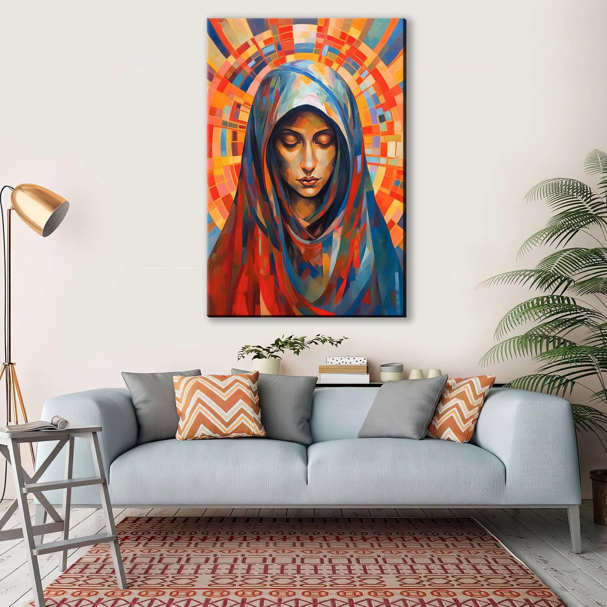Virgin Mary Canvas Print – Large Faith Artwork | Blessed Mother Wall Decor