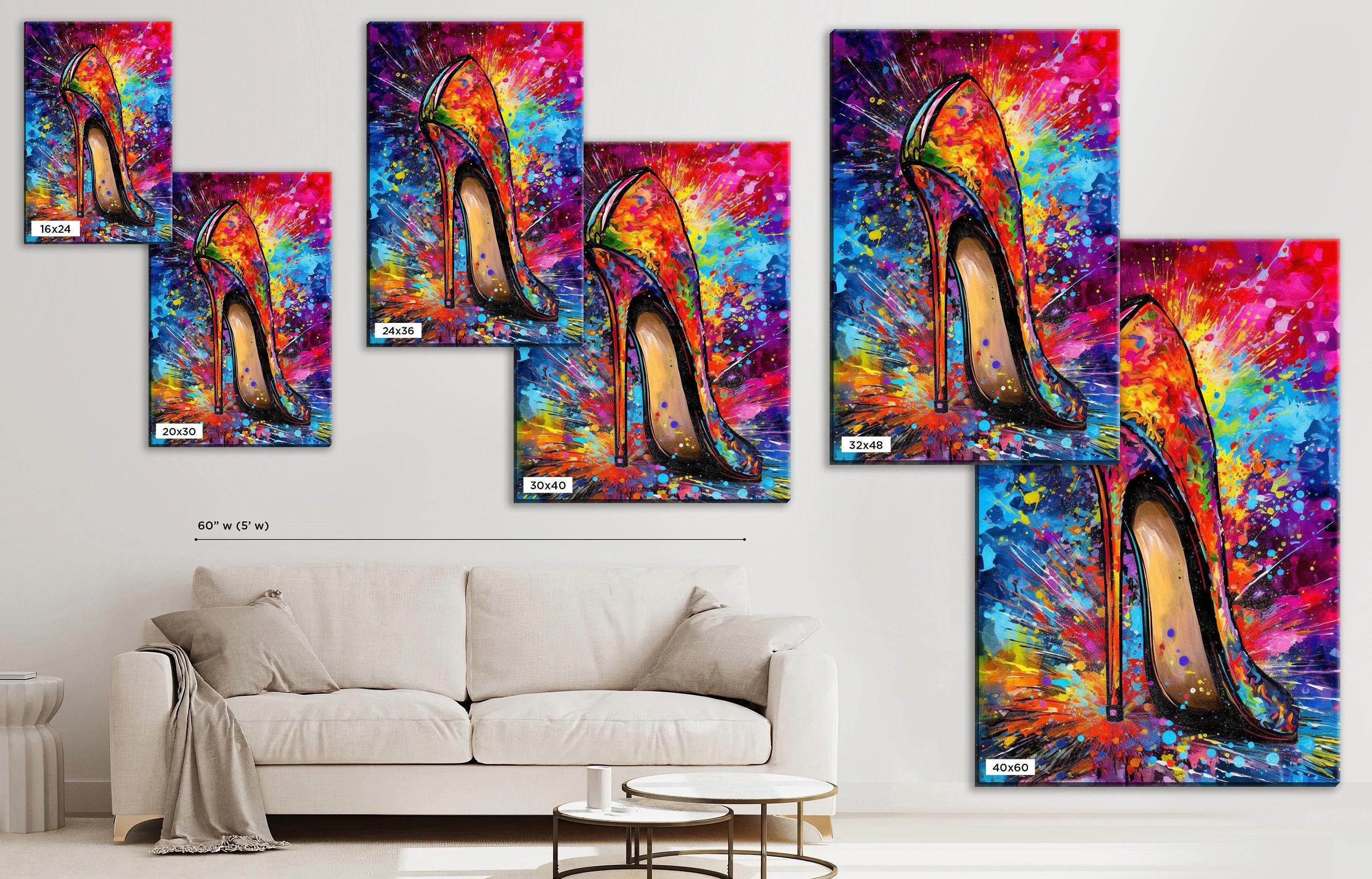 High Heel Painting - Colorful Canvas Wall Art with Stylish Heels Decor