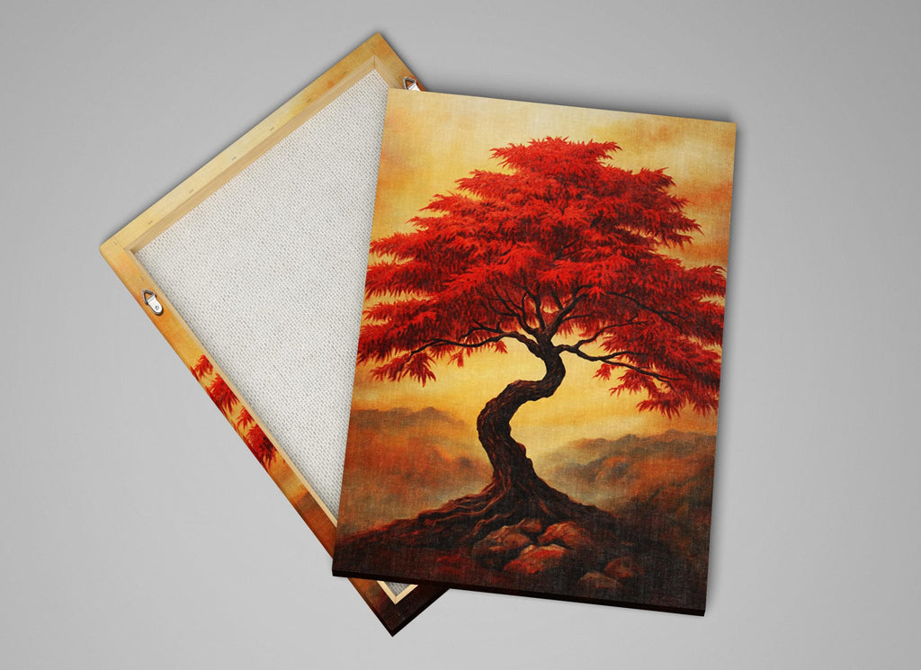 a painting of a red tree on a canvas