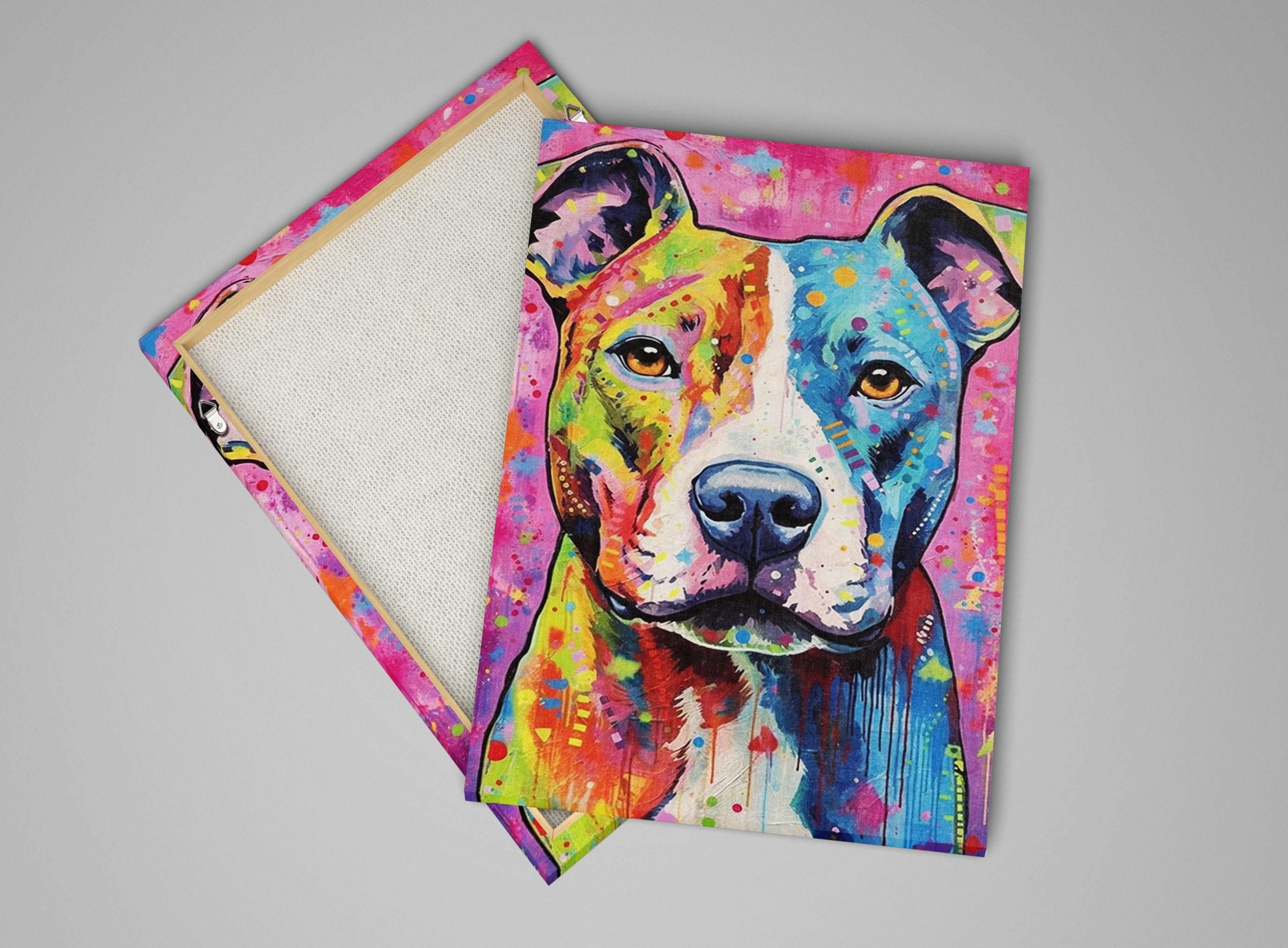 Pitbull Canvas Art - Large Dog Canvas Wall Art With Real Wood Frame