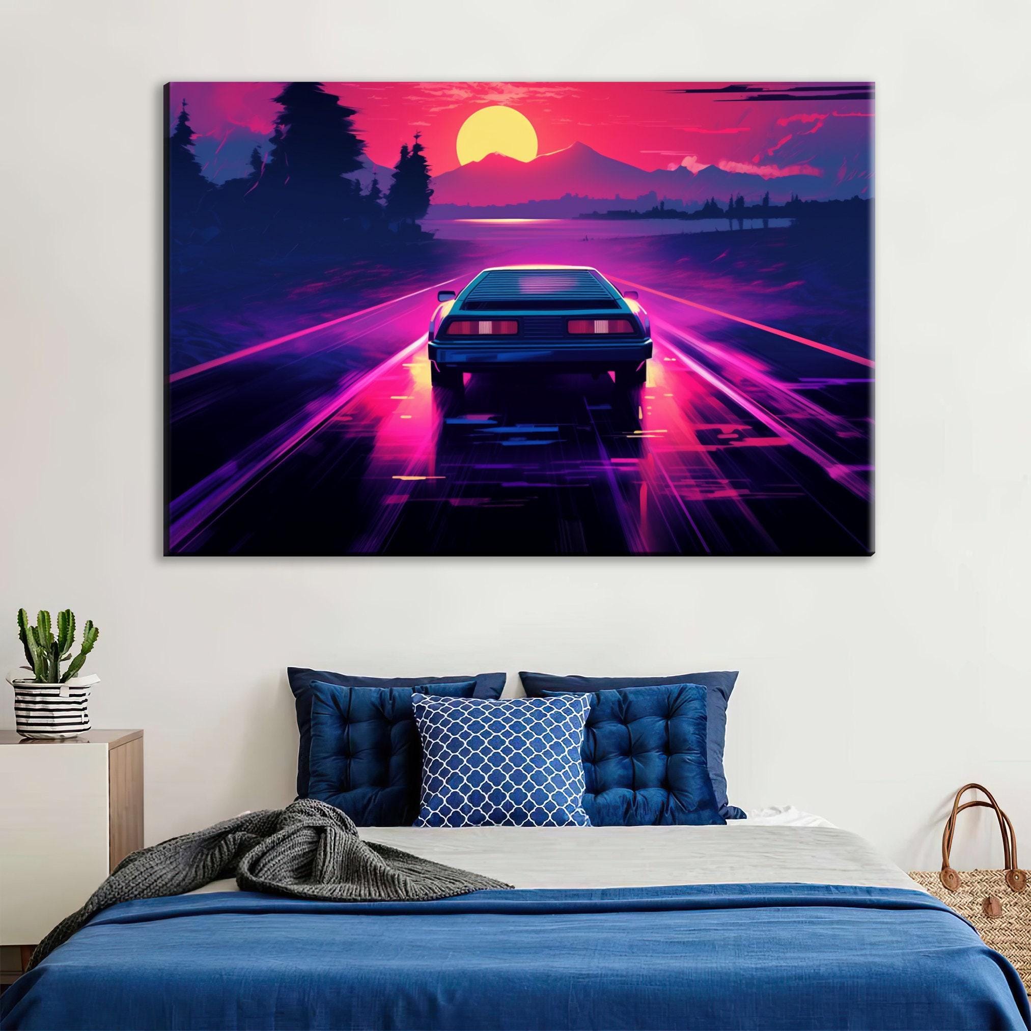 Neon Synthwave Canvas – 80s Outrun Art | Extra Large Gallery Wrapped Canvas Print