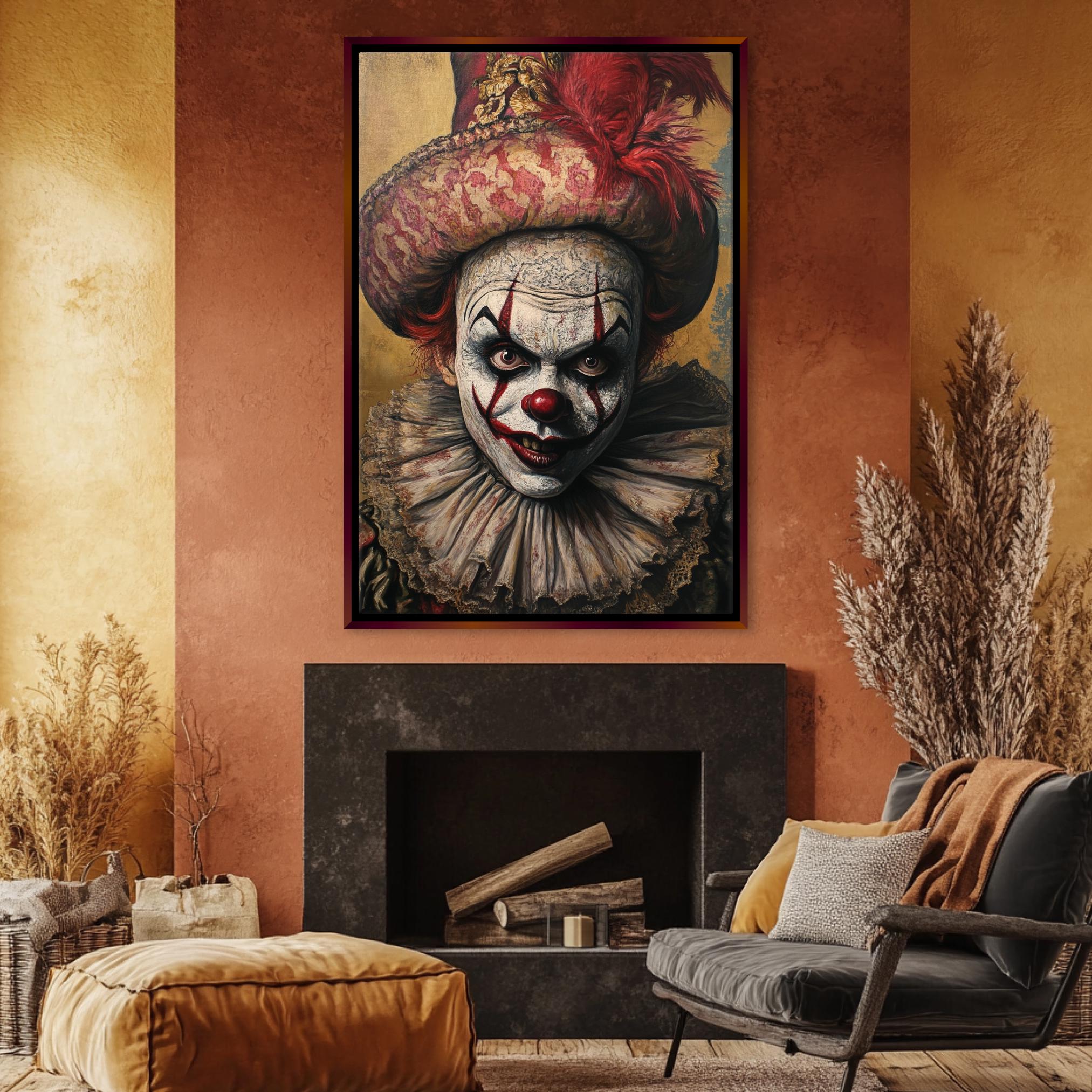 Horror Clown Canvas – Spooky Halloween Decor | Extra Large Wall Art, Gallery Wrapped Canvas
