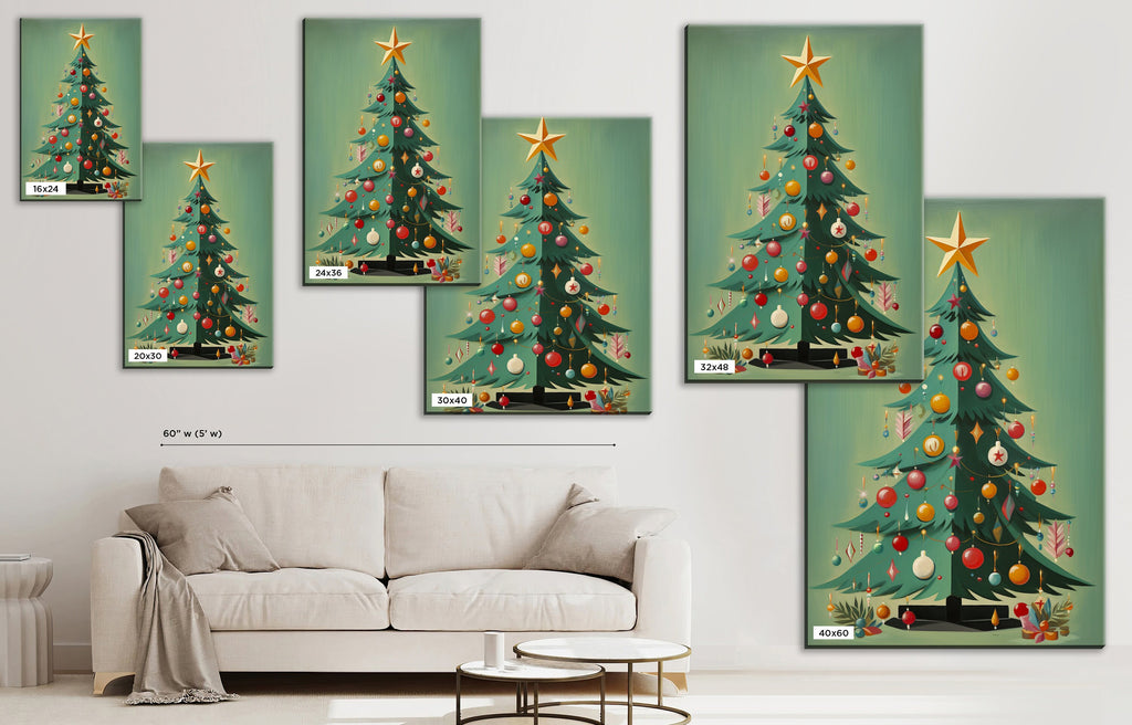 Mid-Century Modern Art - Christmas Tree Art Print on Gallery Wrapped Canvas, Extra Large