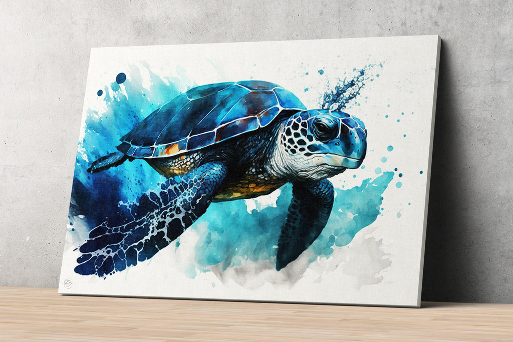 Ocean's Guardian: Watercolor Sea Turtle Wall Art, Giclee Print on Canvas, Artist Paper, Watercolor Paper, Available in Extra Large Sizes