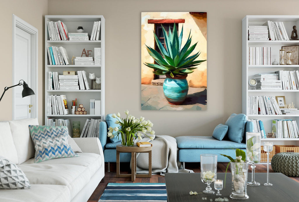 Southwest Canvas Painting – Large Giclee Print Desert Landscape Art with Agave Plant