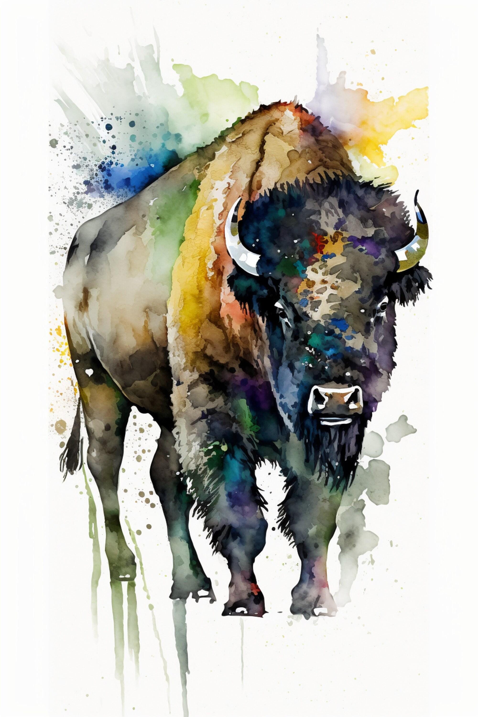 Nature's Strength: Bison Watercolor Wall Art Print, Giclee Print on Canvas, Artist Paper, Watercolor Paper, Available in Extra Large Sizes