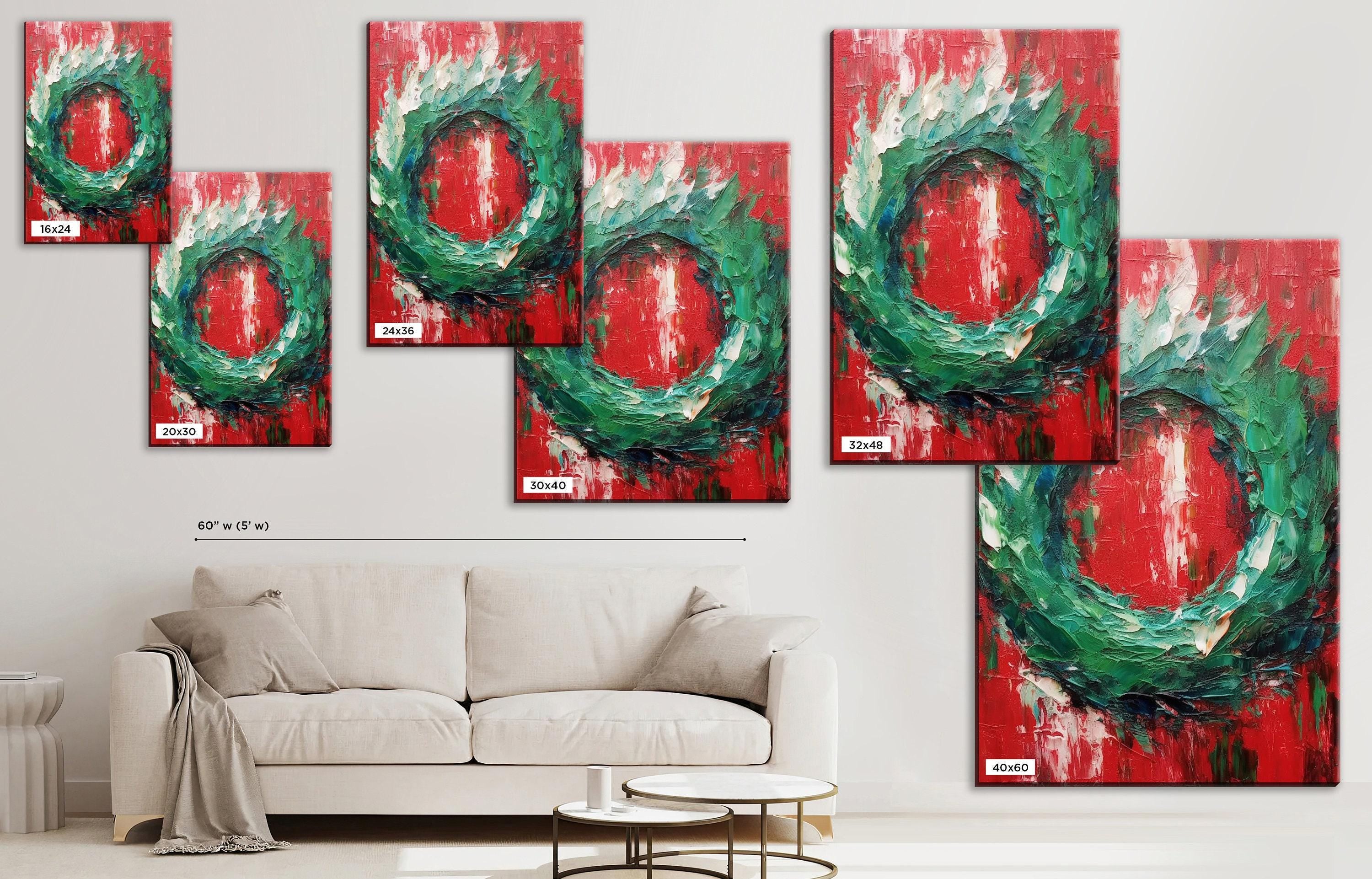 Christmas Wreath Painting – Festive Holiday Wall Art on Gallery Wrapped Canvas