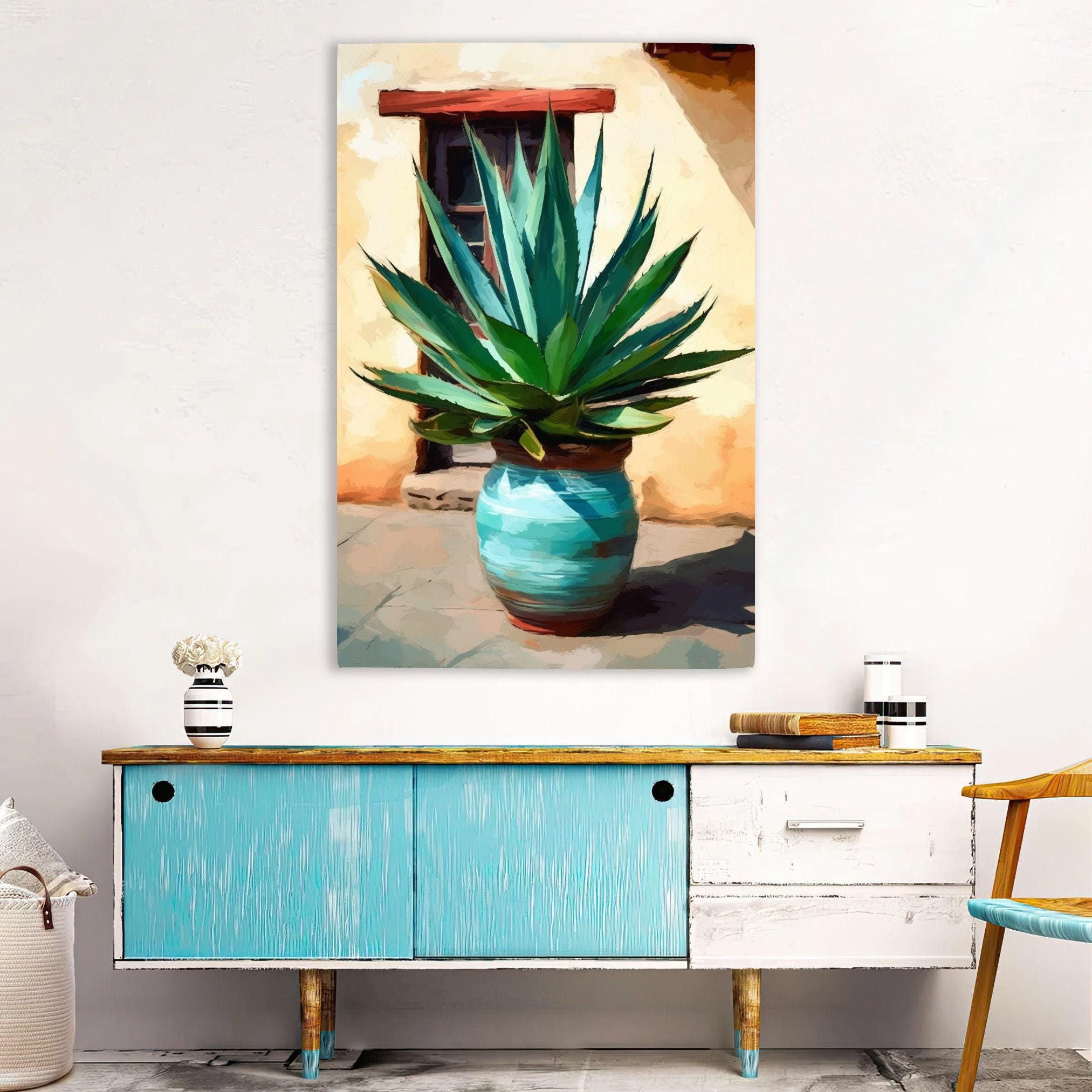Southwest Canvas Painting – Large Giclee Print Desert Landscape Art with Agave Plant