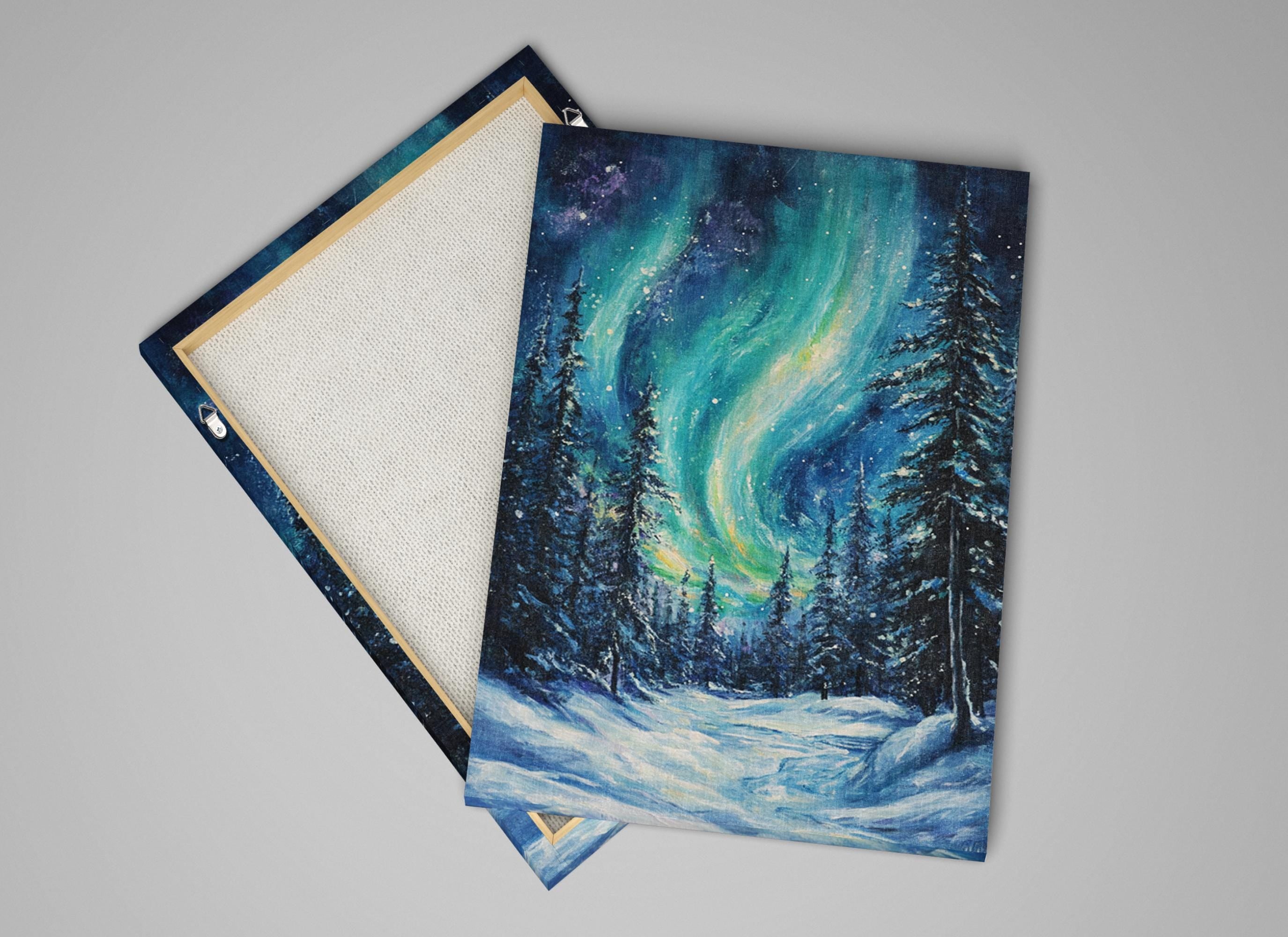 a painting of a night sky with a green aurora bore