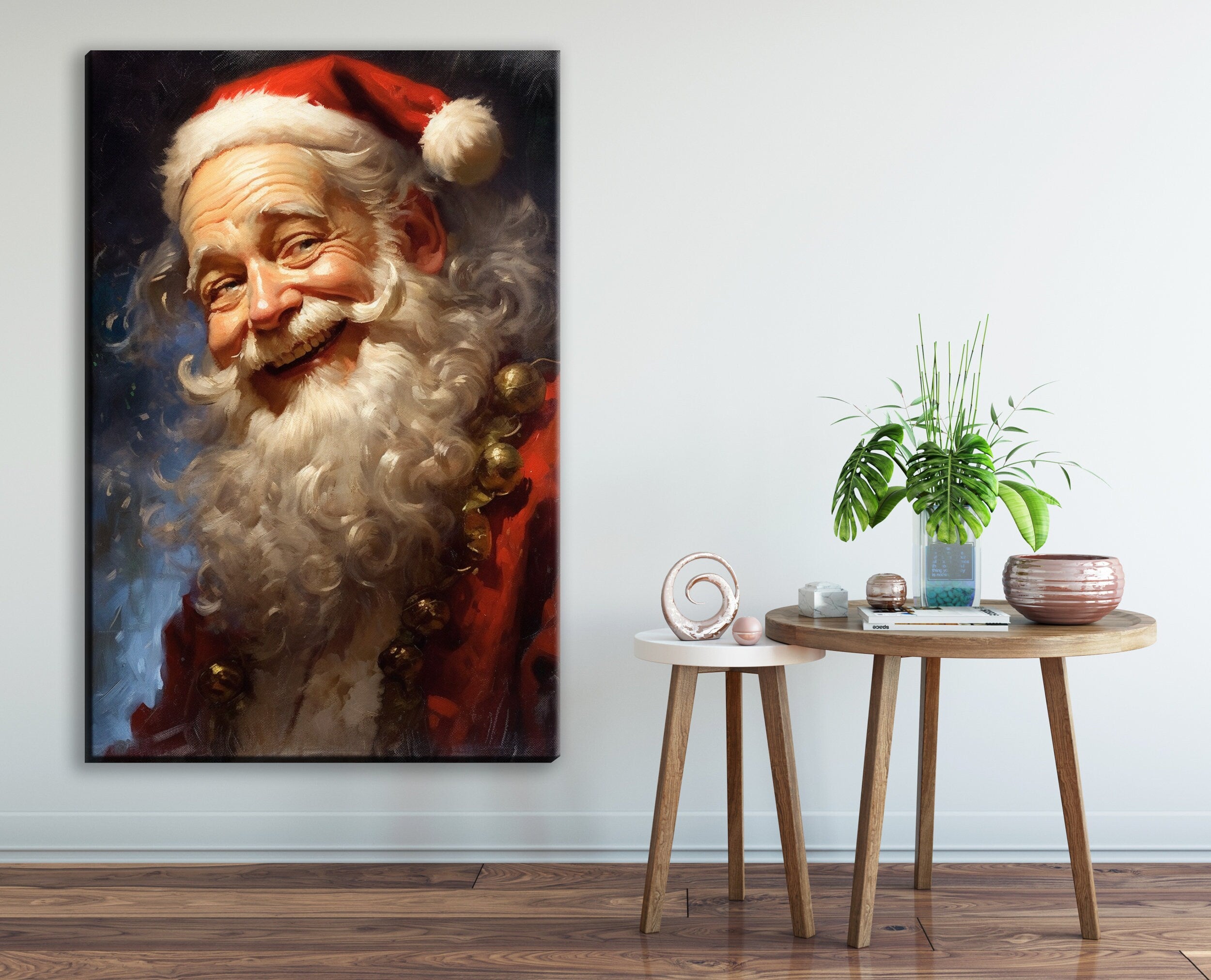 Vintage Santa Claus | Classic Santa Painting on Gallery Wrapped Canvas - Large Giclee Print