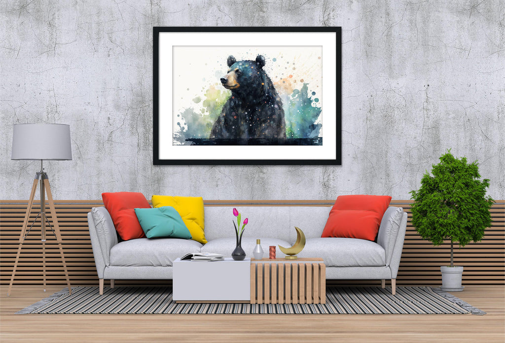 Wildlife Majesty: Black Bear Watercolor Painting on Canvas, Giclee Print on Gallery-wrapped Artist Canvas, Available in Extra Large Sizes