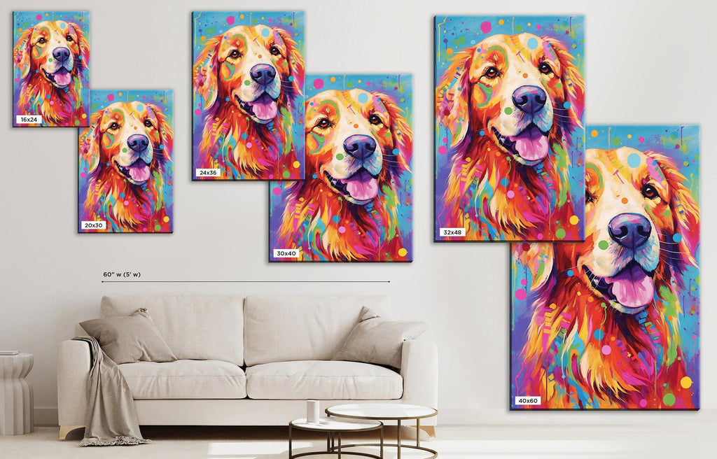Golden Retriever Canvas Art | Dynamic Dog Painting on Large Gallery Ready Canvas