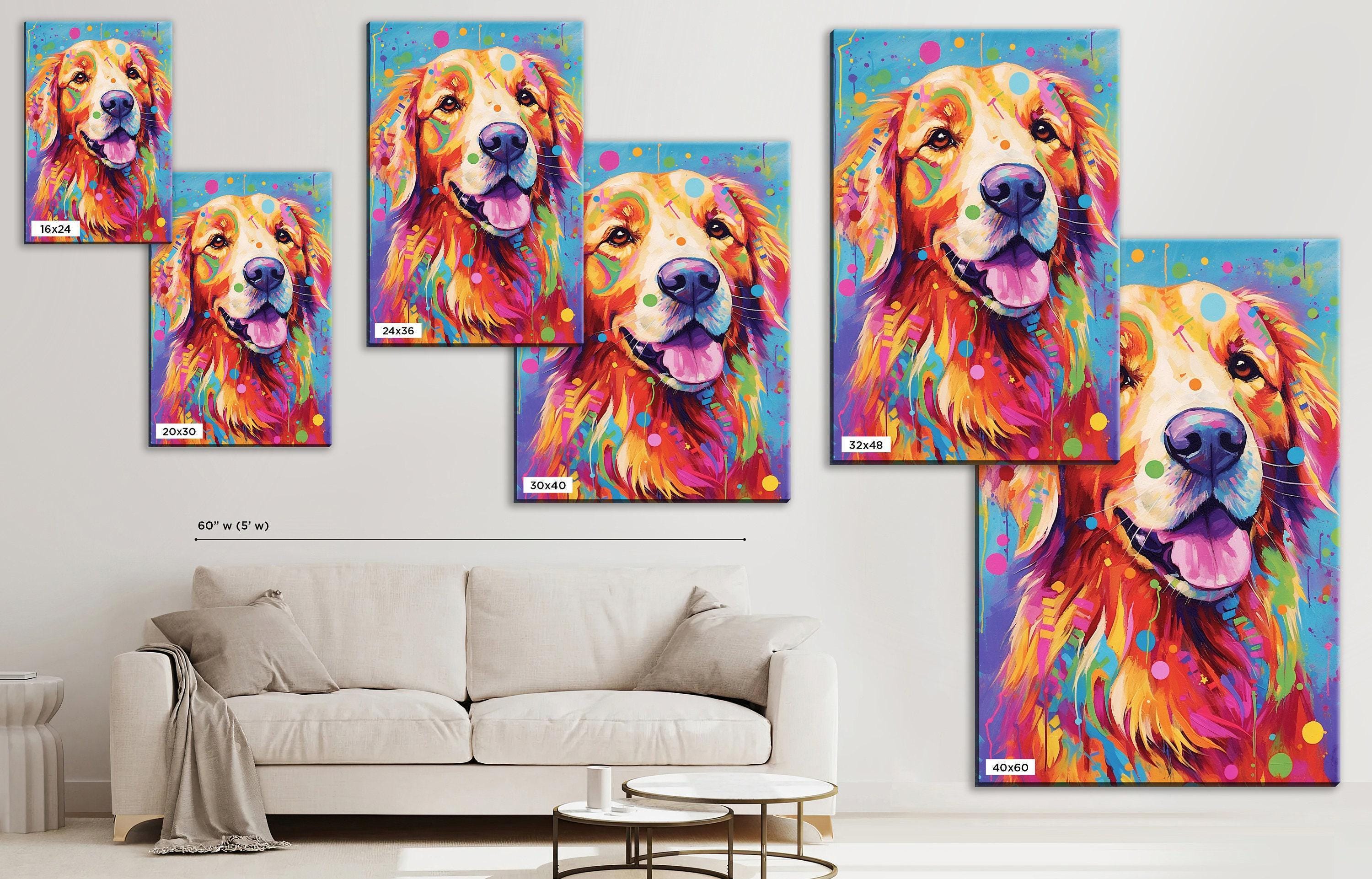Golden Retriever Canvas Art | Dynamic Dog Painting on Large Gallery Ready Canvas