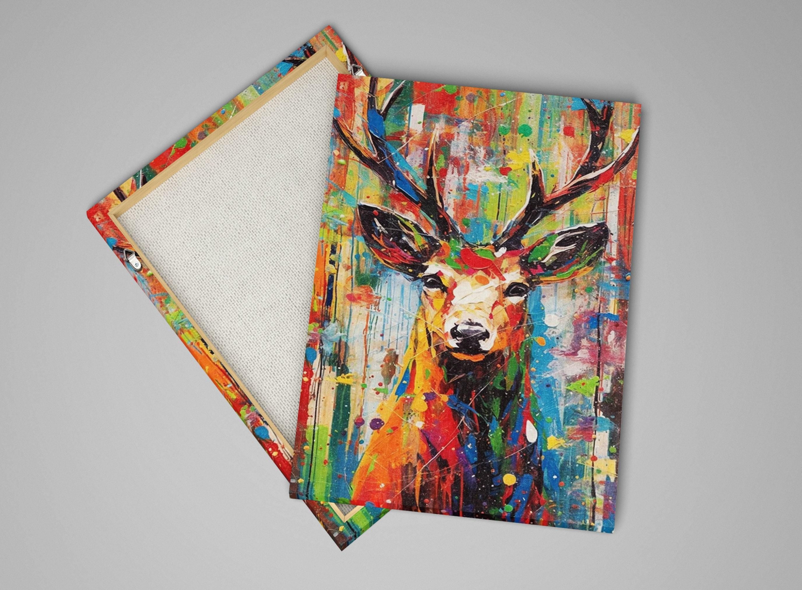 Christmas Reindeer Art - Colorful Pop Art Holiday Wall Decor | Extra Large Canvas Print