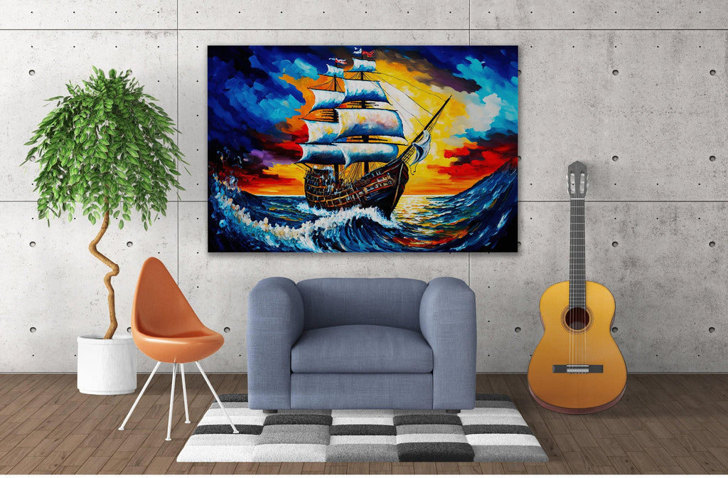 Pirate Ship Painting - Colorful Pirate Wall Art | Kids Room Canvas Print
