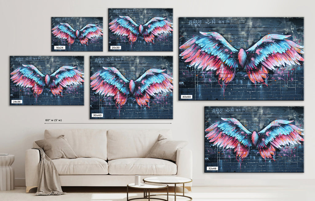 Graffiti Angel Wings Art – Vibrant Urban Street Canvas Wall Art, Ready to Hang