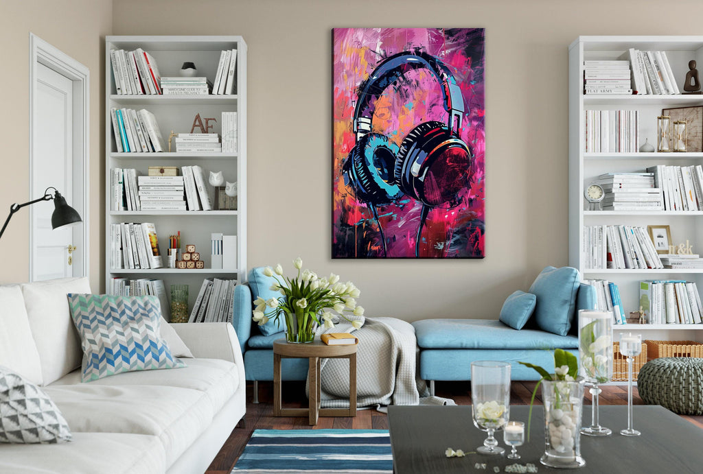 Headphones Wall Art – Modern Music Decor | Vibrant Canvas Wall Art Print