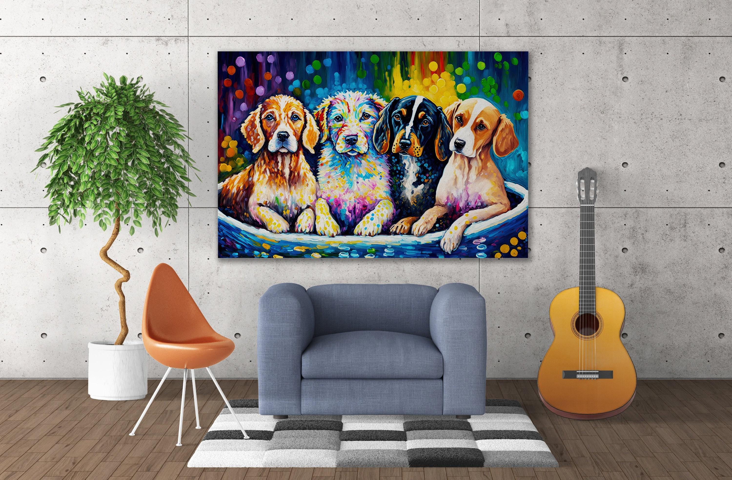 Dog Bath Art – Vibrant Colorful Dog Wall Art Canvas | Playful Pet Decor