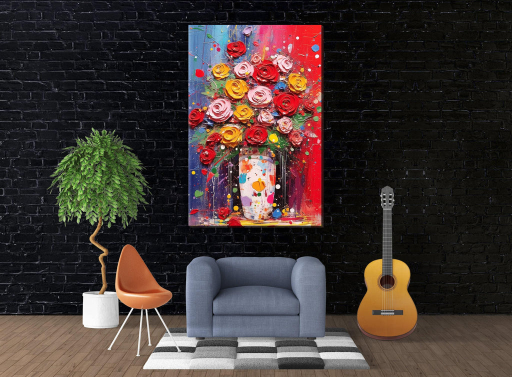 Bouquet of Roses - Large Canvas Art | Modern Roses Artwork & Floral Wall Decor