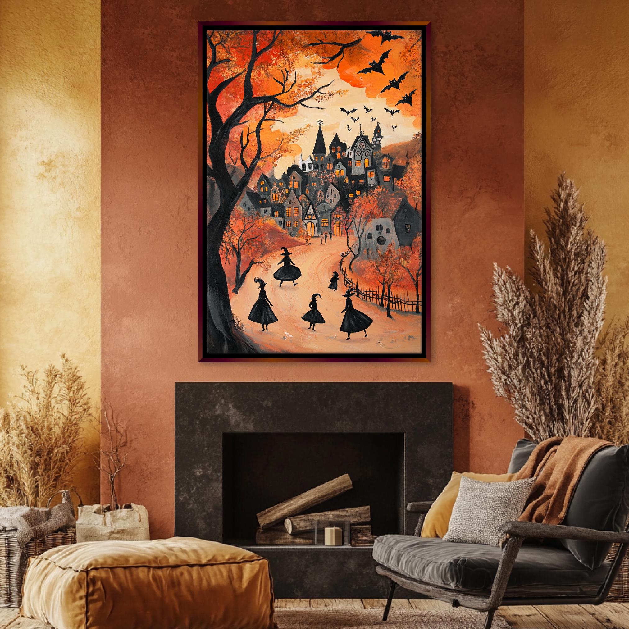 Halloween Witch Wall Art – Extra Large Framed Canvas Print | Spooky Home Decor
