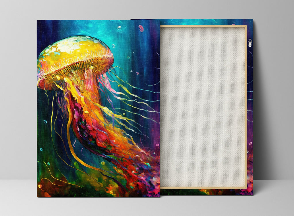 Jellyfish Canvas Art – Vibrant Sea Life Painting on Gallery Ready Wooden Frame