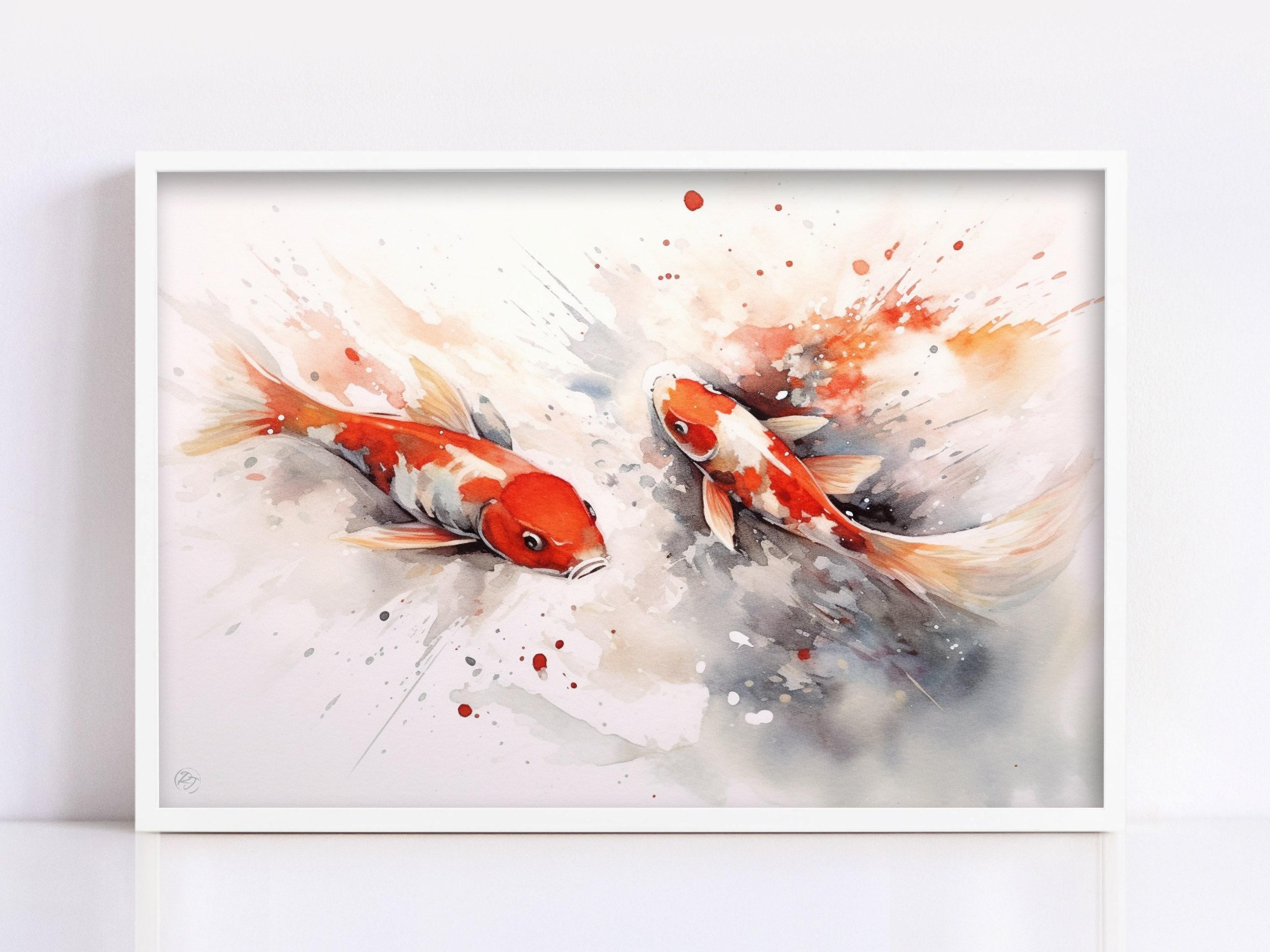 Koi Fish Watercolor - Tranquil Pond, Home Decor, Giclee Print on Canvas, Artist Paper, Watercolor Paper, Available in Extra Large Sizes